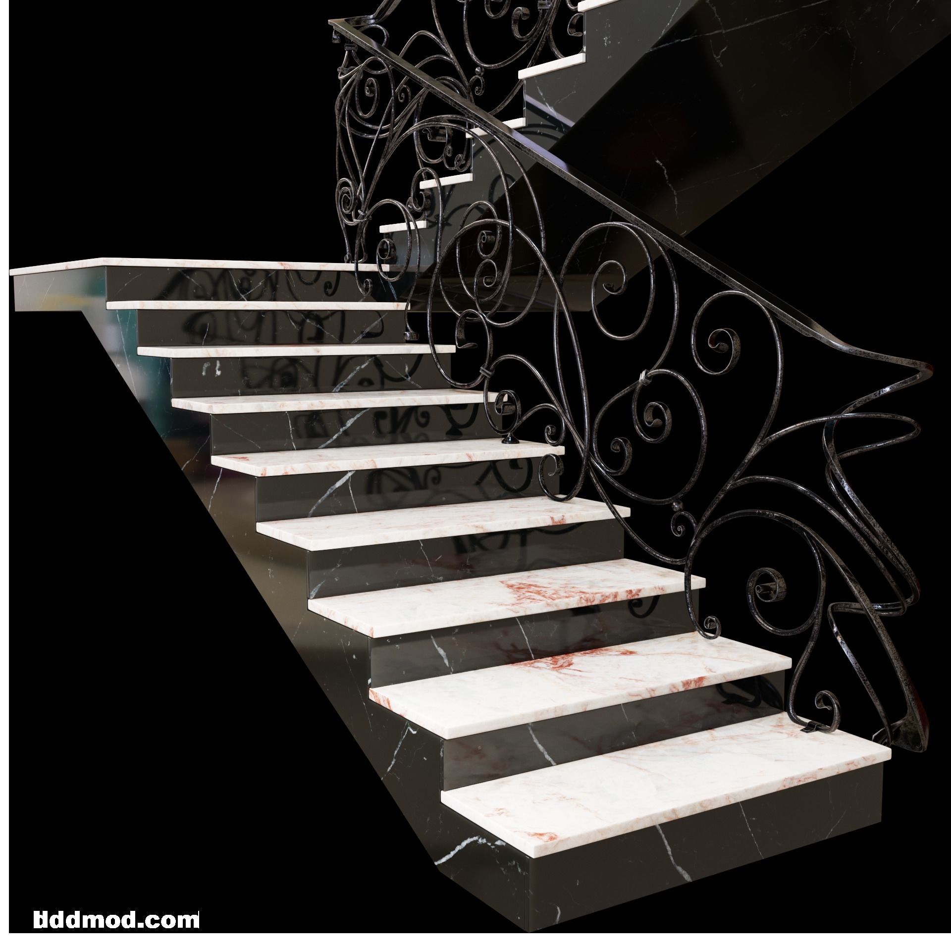 stair railings forging curl style 3D model_1