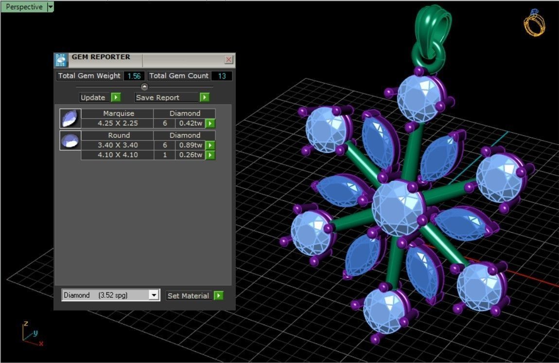 Diamond snowflake pendant 3D print model_4