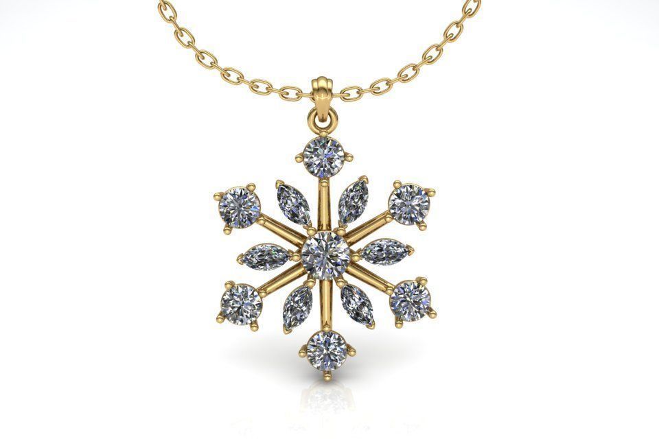Diamond snowflake pendant 3D print model_3