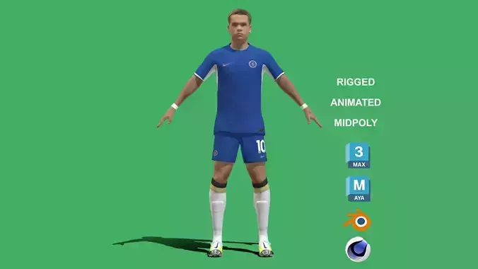 3D Rigged Mykhailo Mudryk Chelsea 2024 3D model