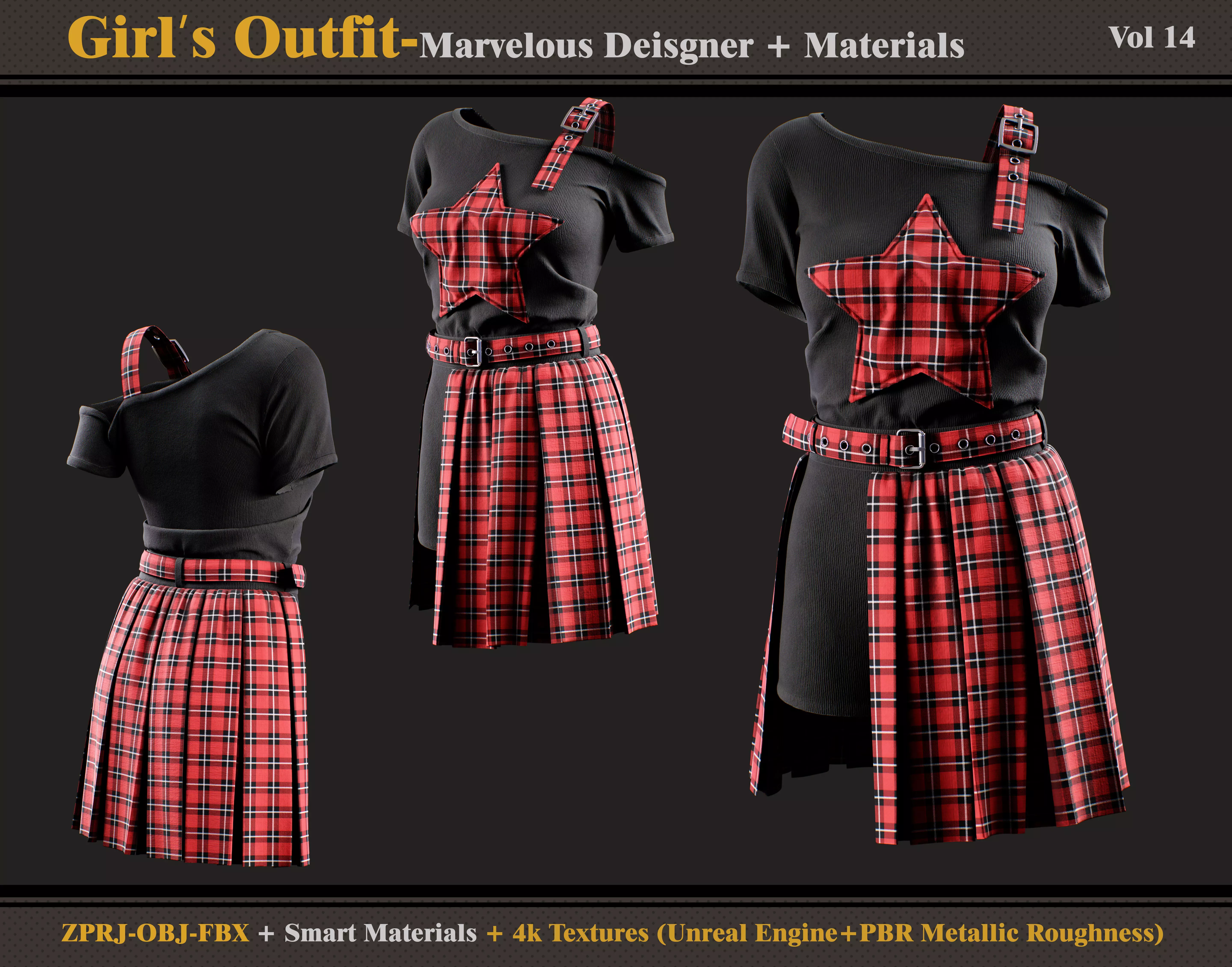 Girl Outfit- MD-Clo3d -Smart Material - Textures-obj-fbx 3D model