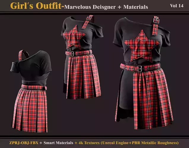 Girl Outfit- MD-Clo3d -Smart Material - Textures-obj-fbx