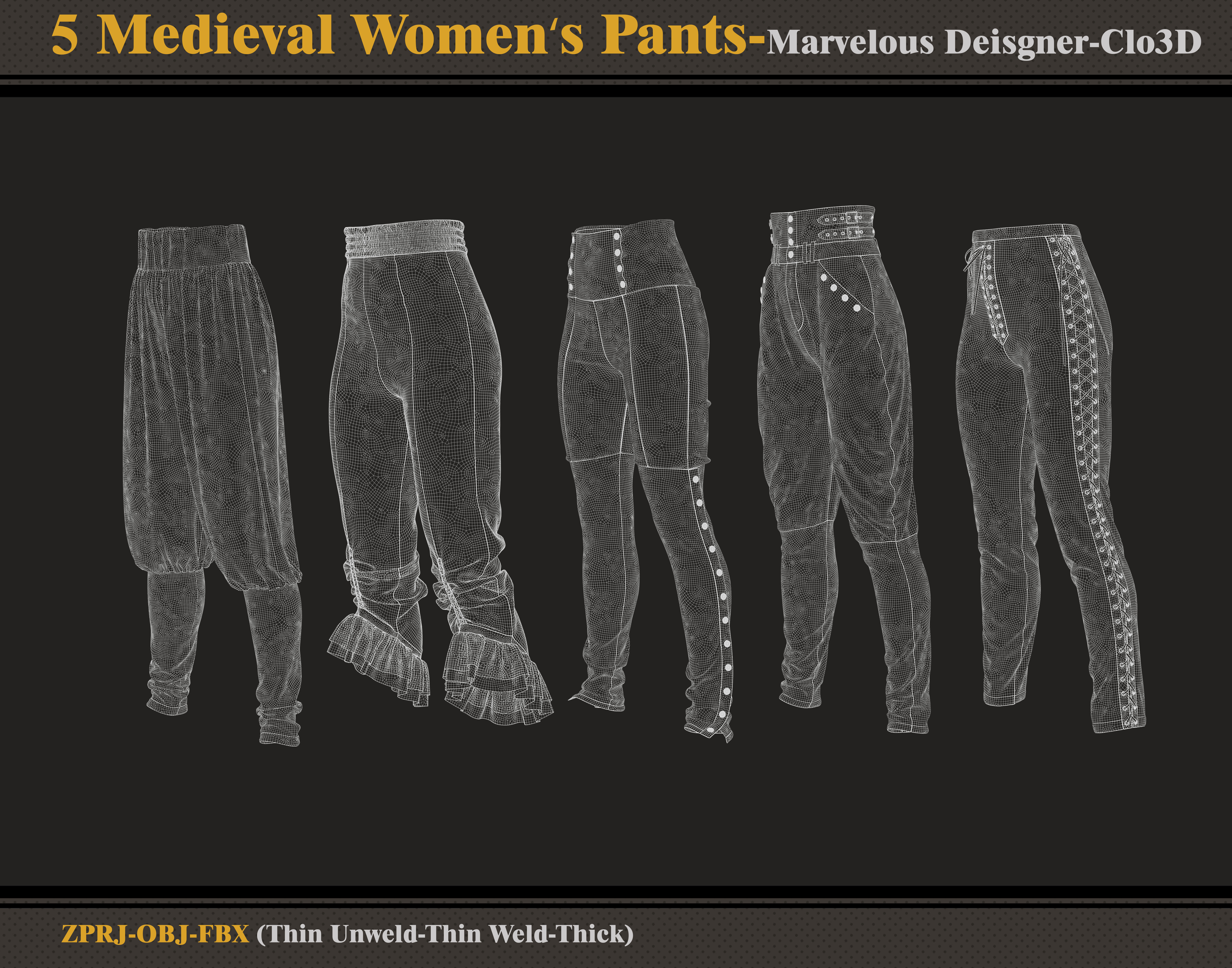 5 Medieval Women Pants-MD-Clo3D-obj-fbx 3D model_6