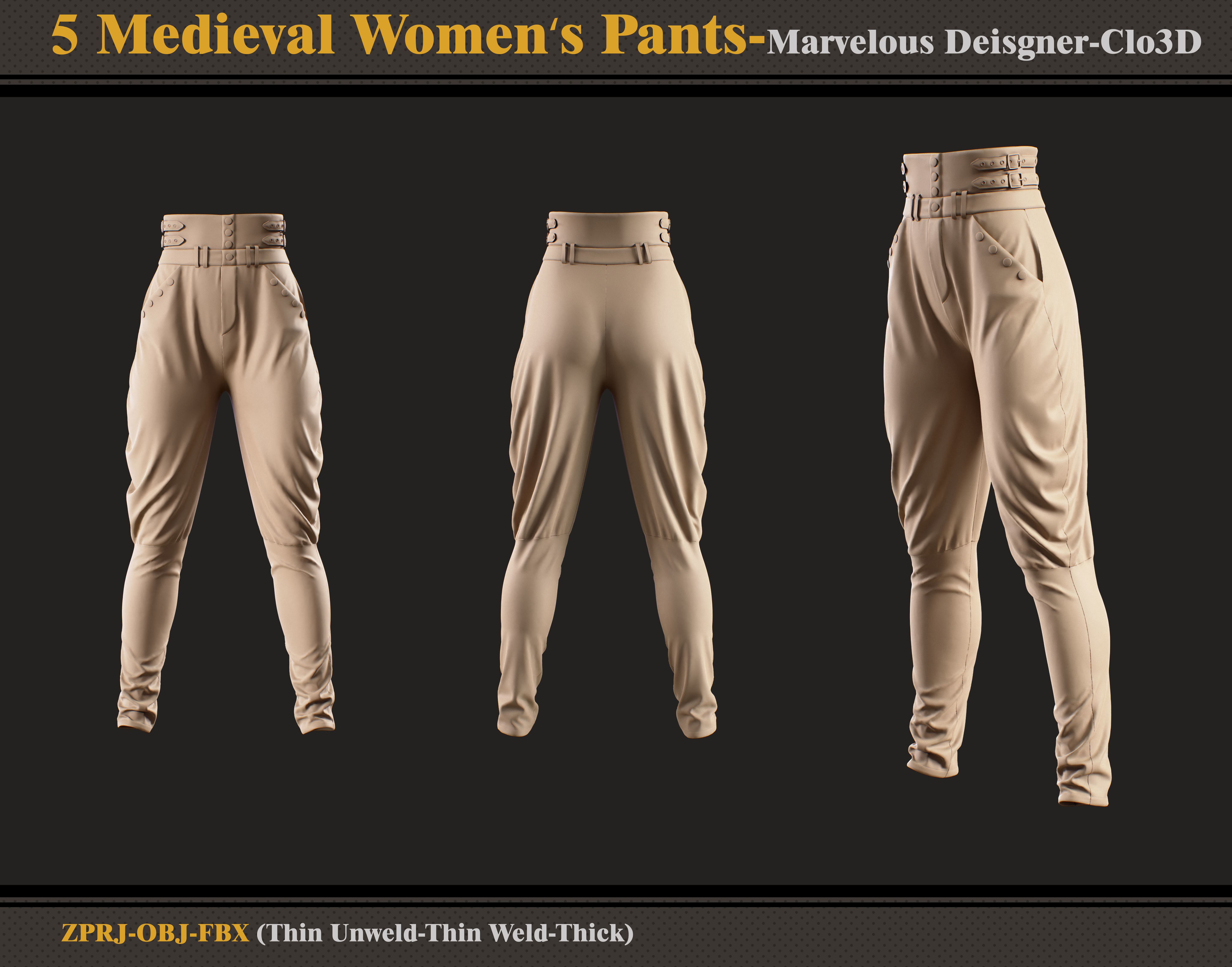 5 Medieval Women Pants-MD-Clo3D-obj-fbx 3D model_3