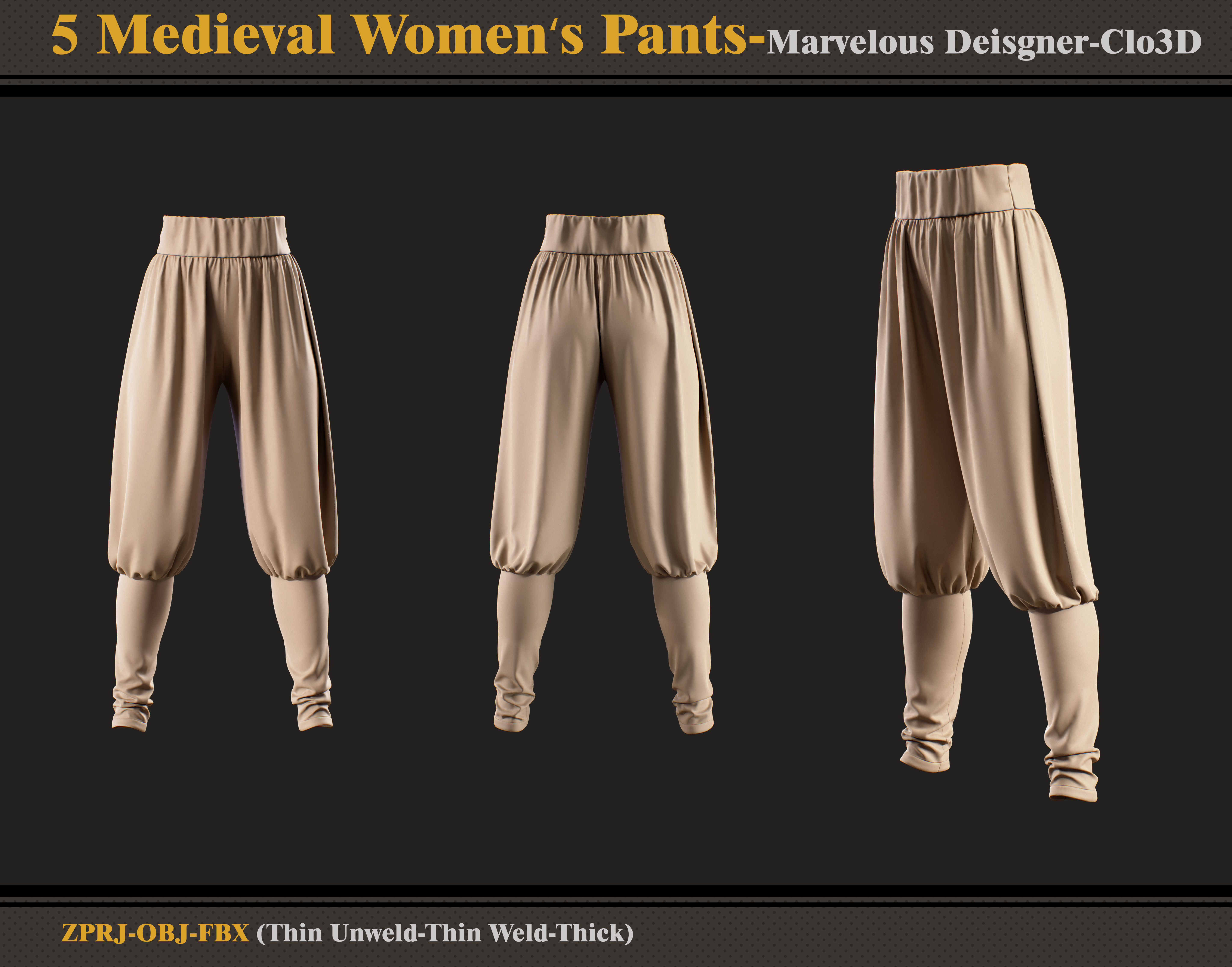 5 Medieval Women Pants-MD-Clo3D-obj-fbx 3D model_5
