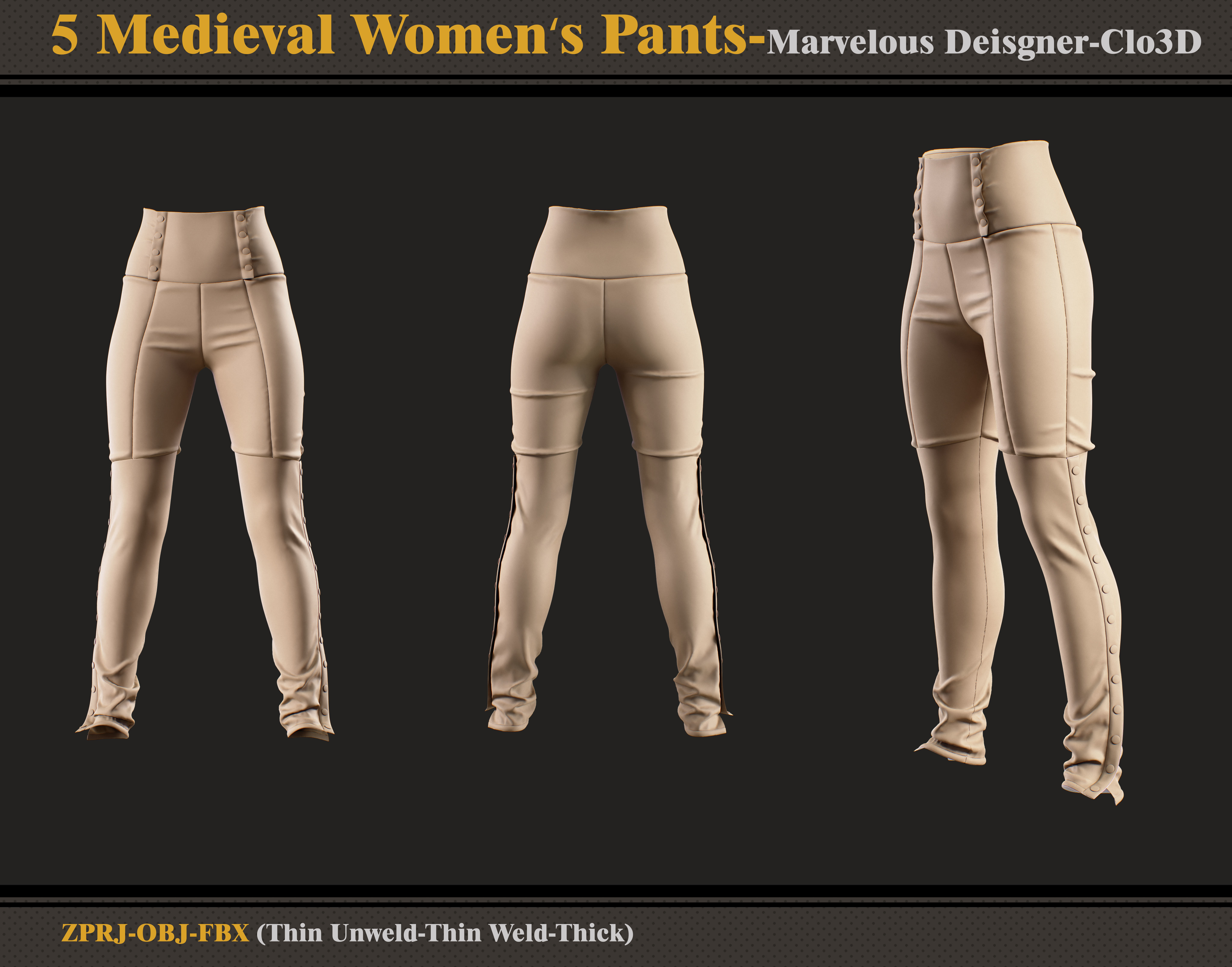 5 Medieval Women Pants-MD-Clo3D-obj-fbx 3D model_1