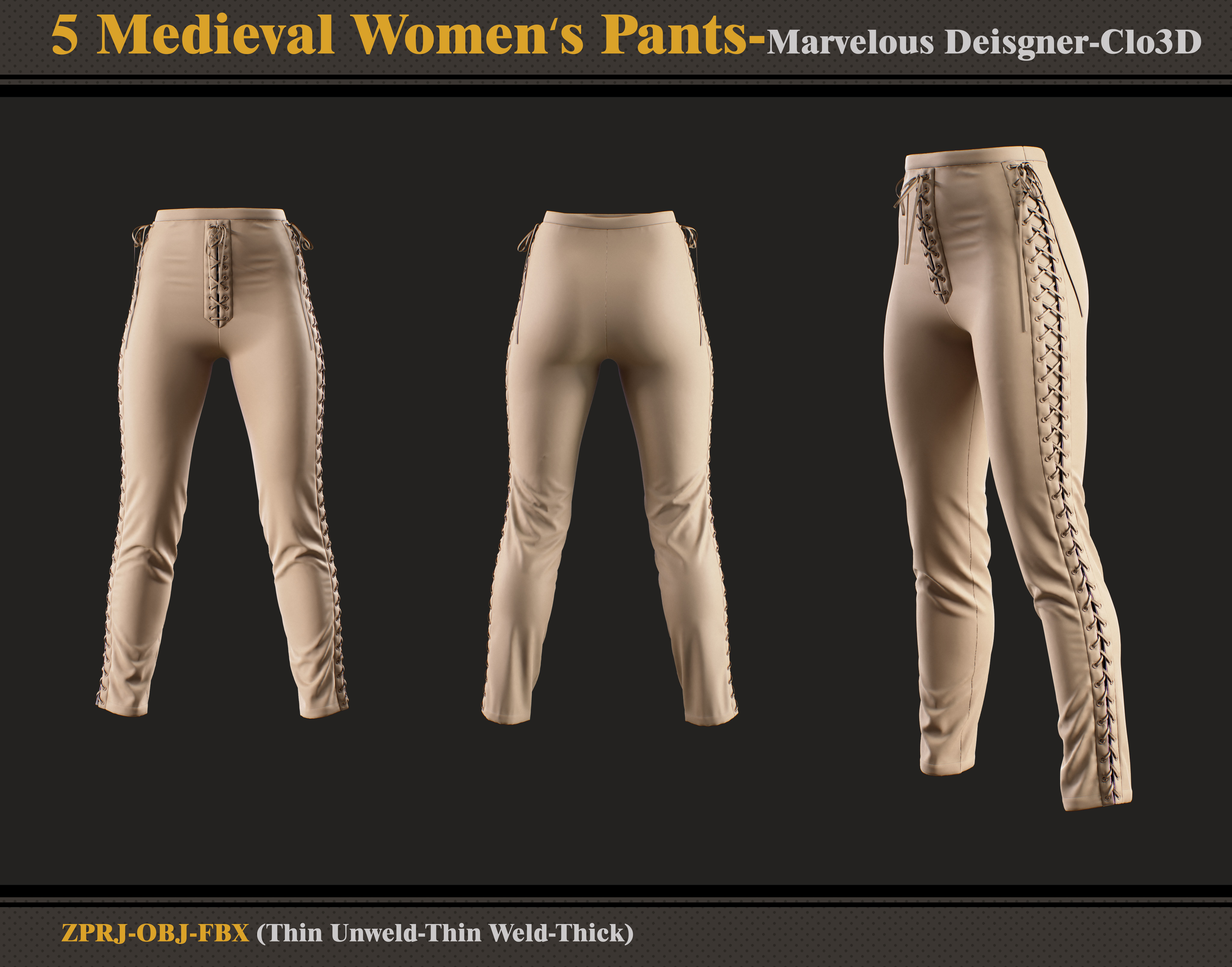 5 Medieval Women Pants-MD-Clo3D-obj-fbx 3D model_2