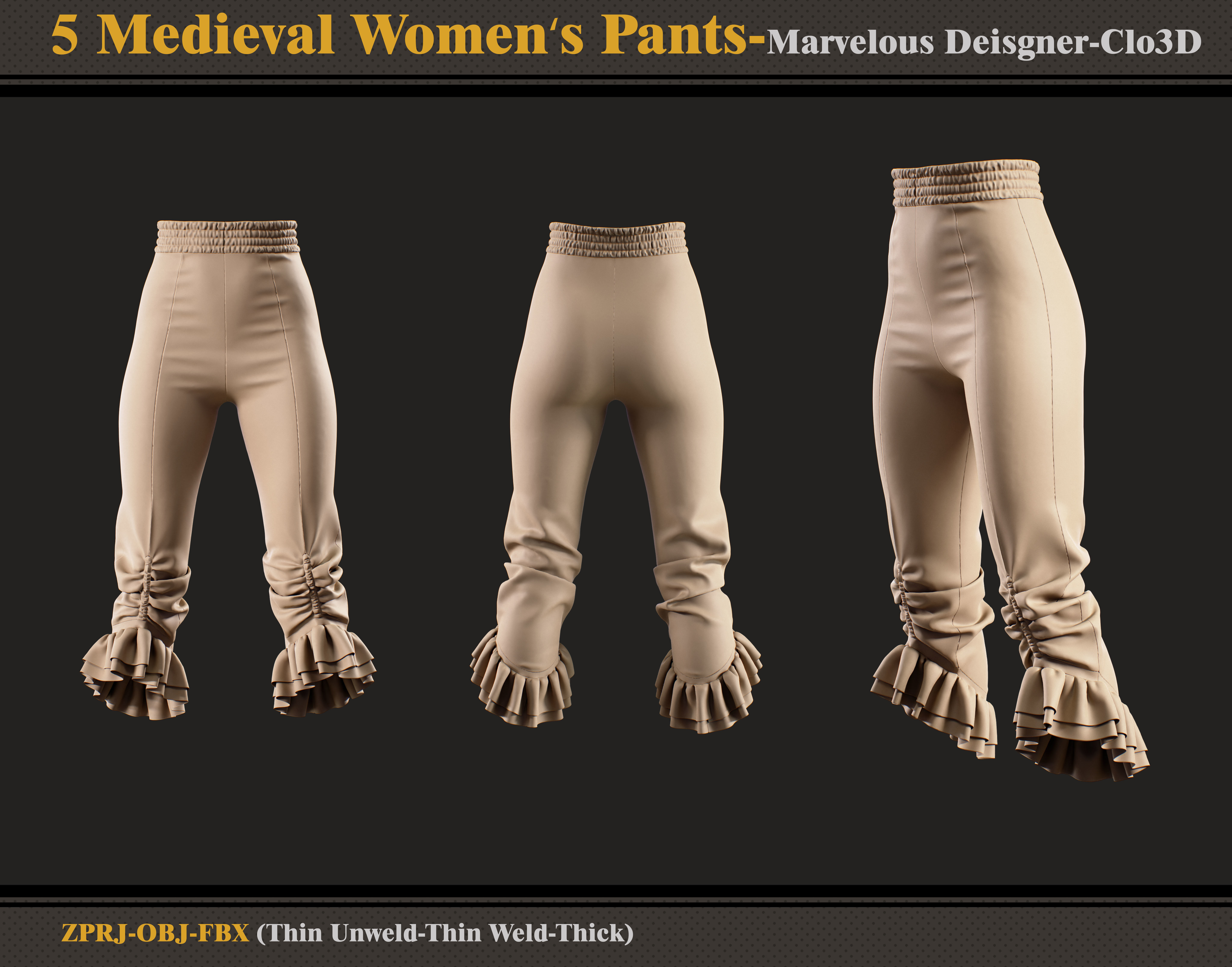 5 Medieval Women Pants-MD-Clo3D-obj-fbx 3D model_4