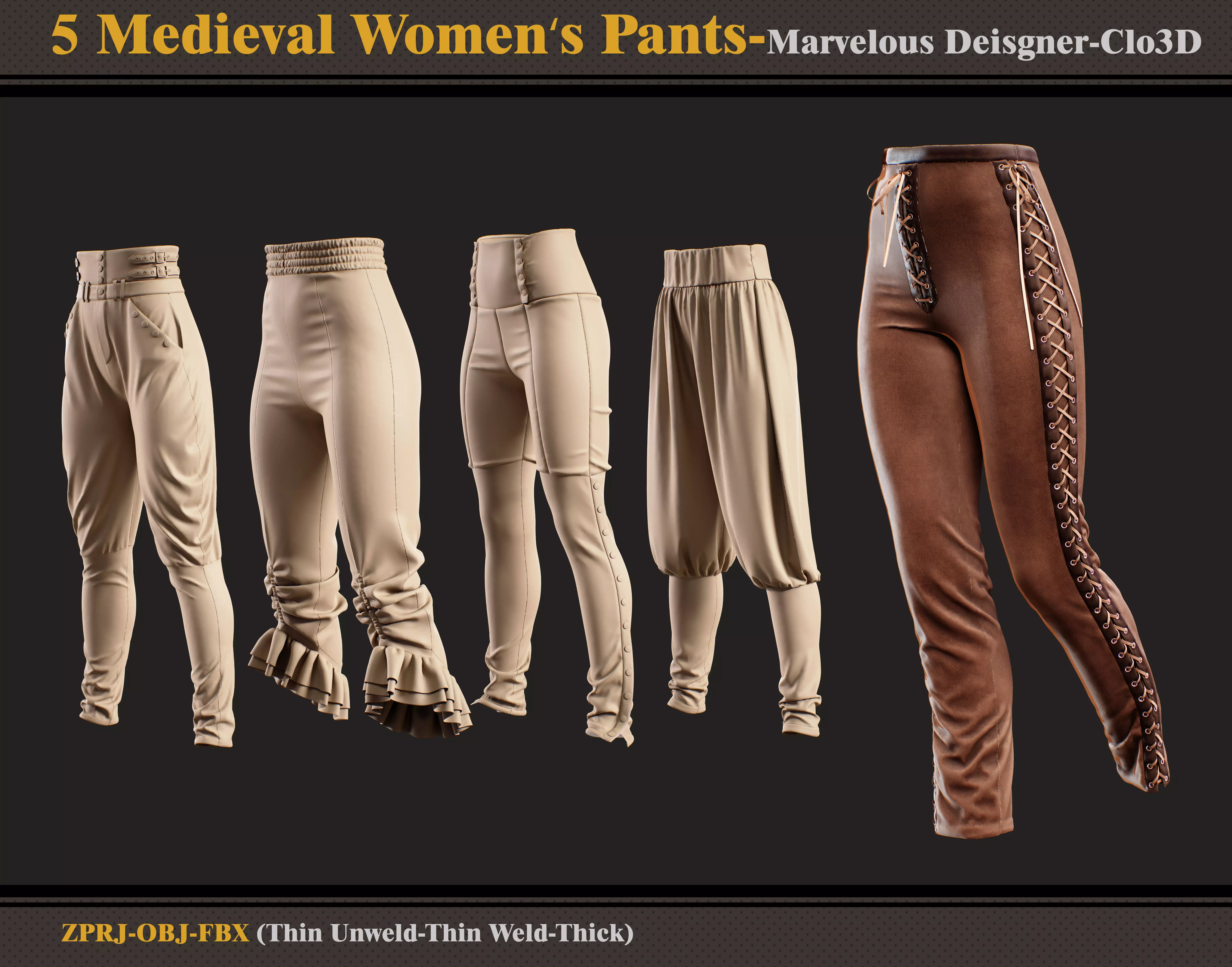 5 Medieval Women Pants-MD-Clo3D-obj-fbx 3D model_0