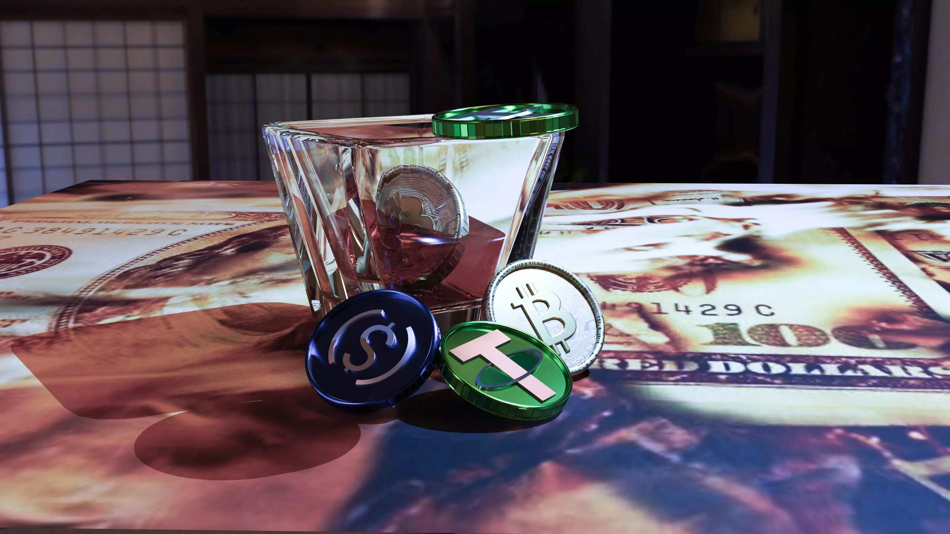3D model of three cryptocurrency coins Free 3D model