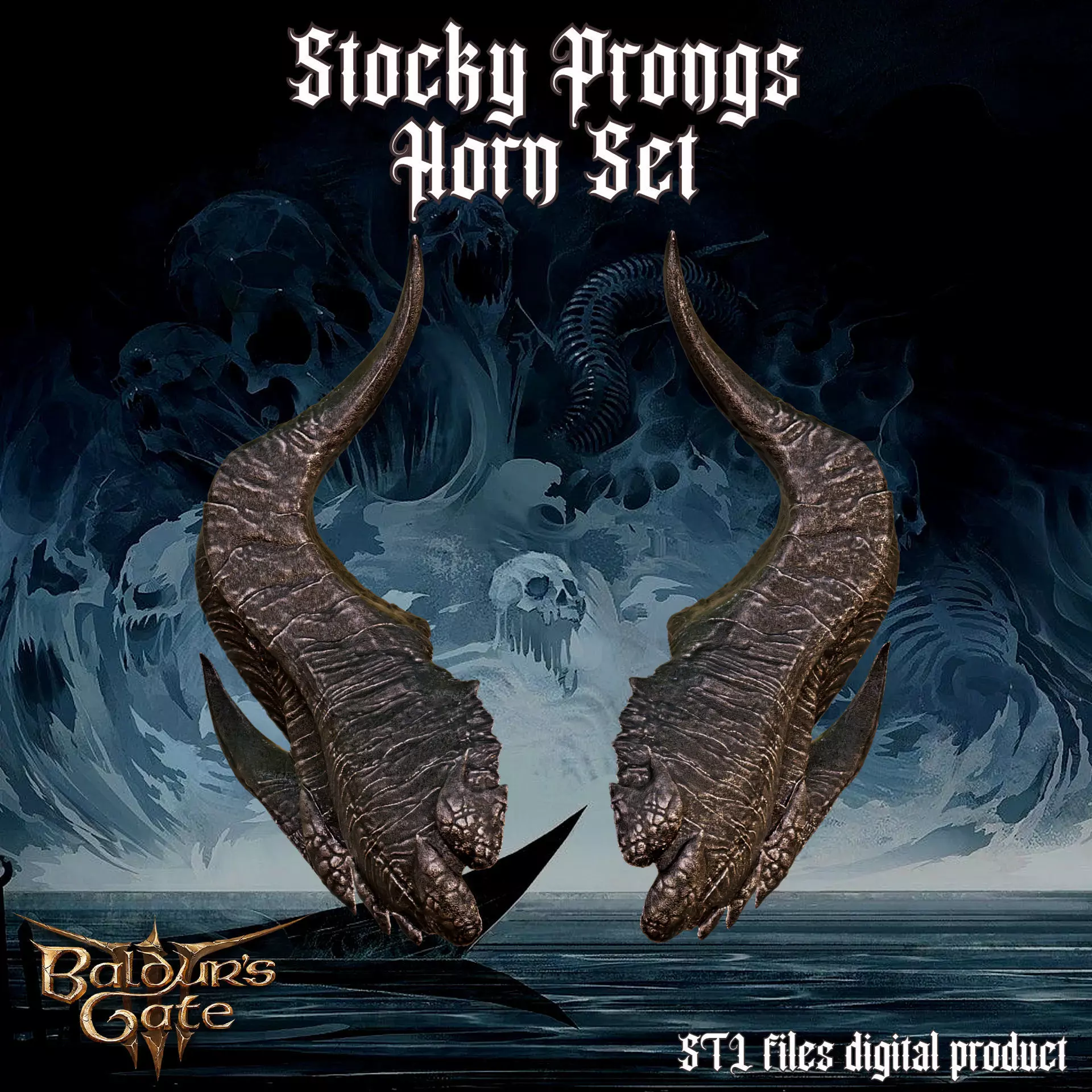Fantasy Tiefling Stocky Prongs Horns Set Baldurs Gate 3 3D print model_0