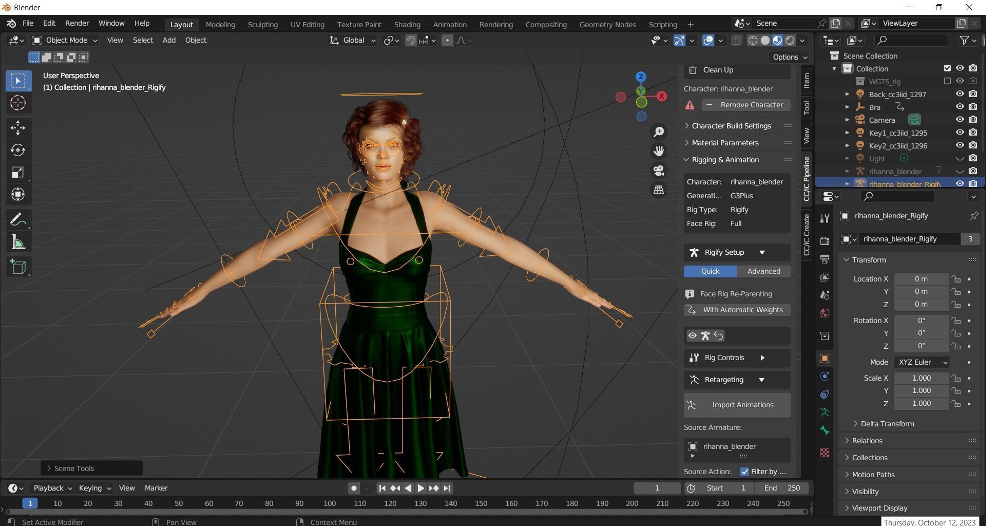 Rihanna Rigged Animated 2500 Free animations tutorial Low-poly 3D model_8