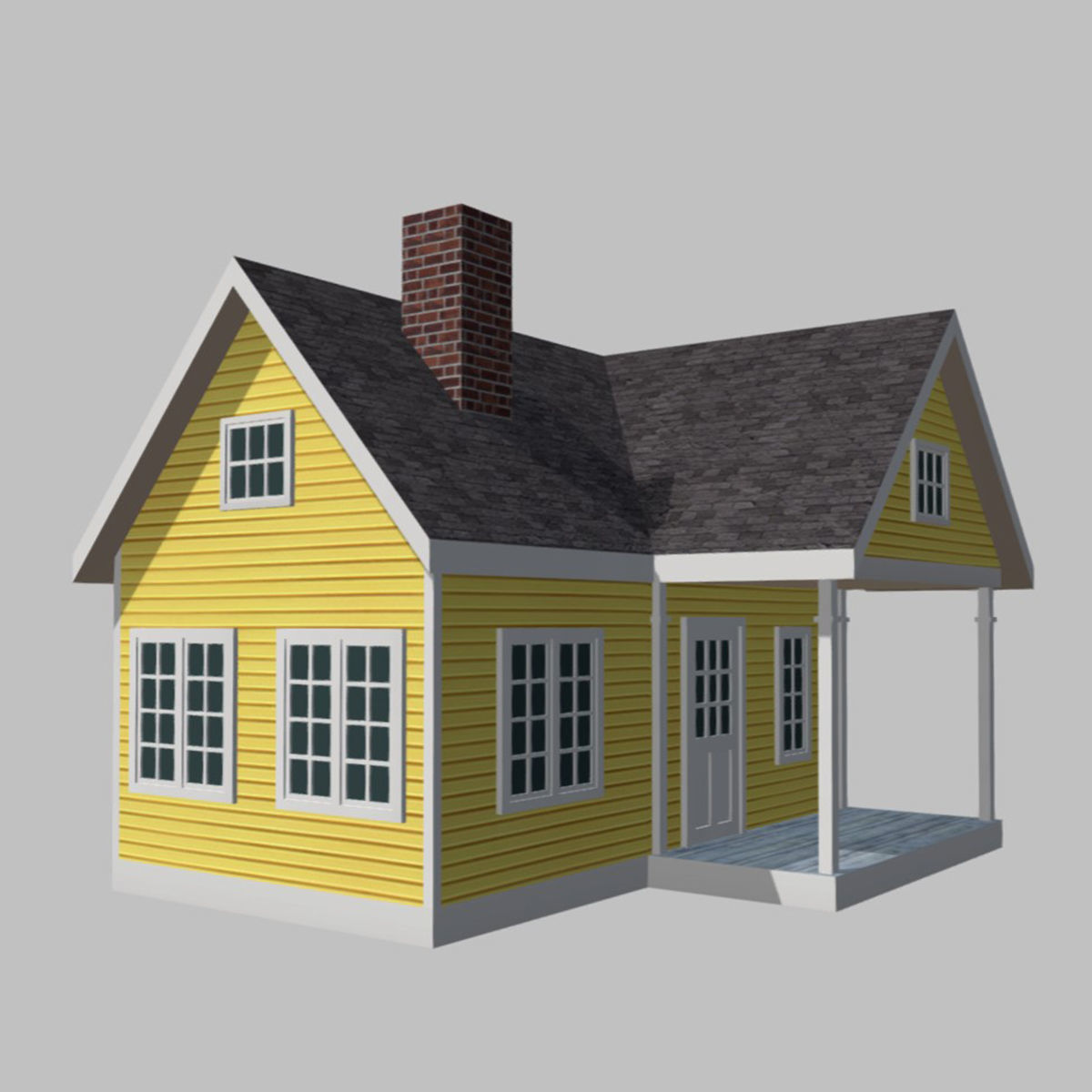 American Style Cottage - Town House Model Low-poly 3D model_1