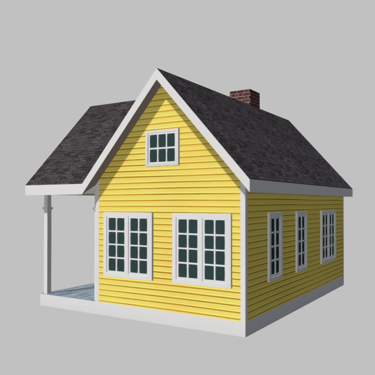 American Style Cottage - Town House Model Low-poly 3D model_3