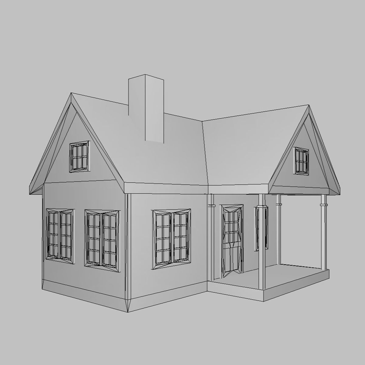 American Style Cottage - Town House Model Low-poly 3D model_6