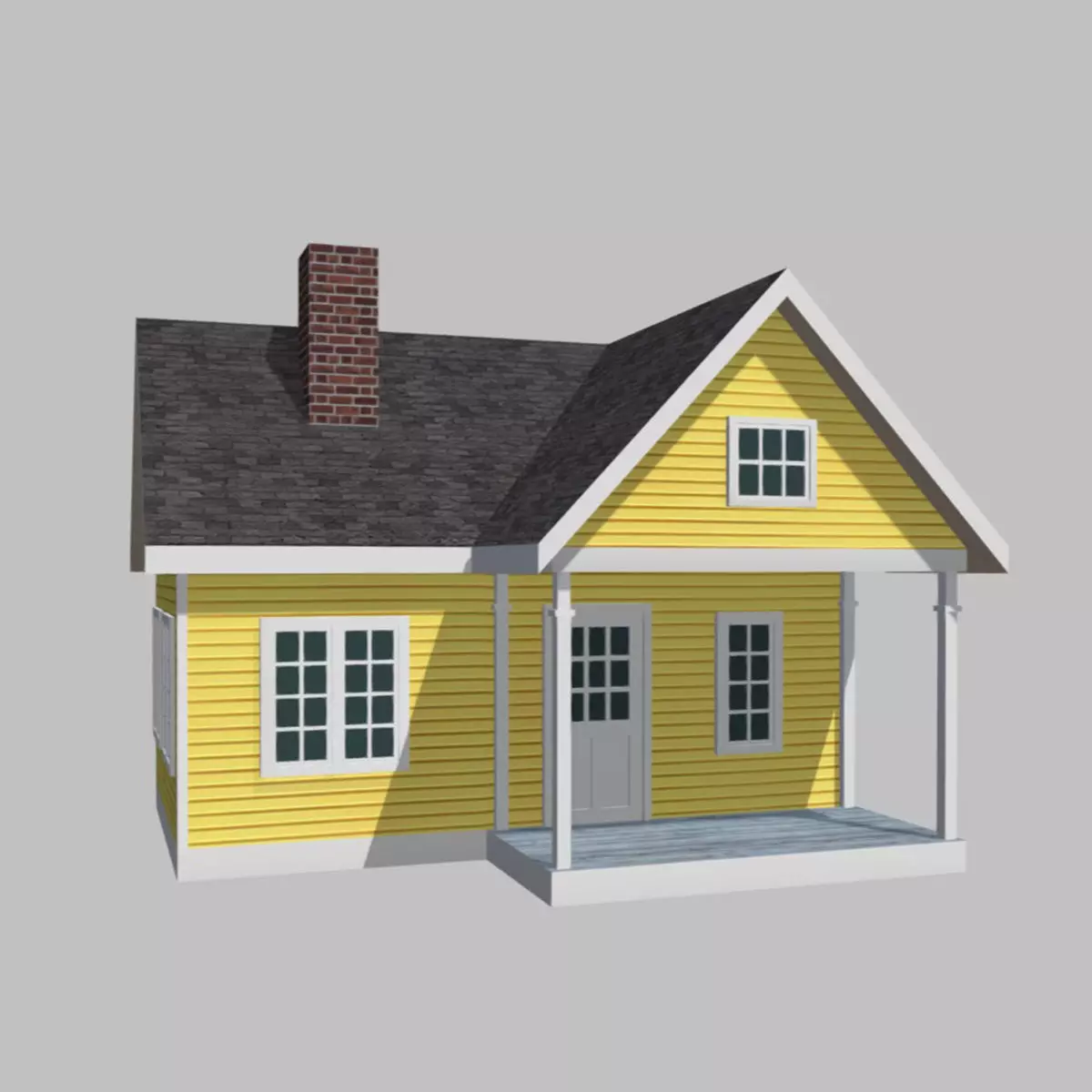 American Style Cottage - Town House Model Low-poly 3D model_0