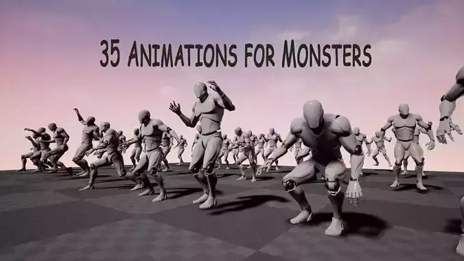 Animations for Monsters  Creatures  UE4 35 pcs Low-poly 3D model