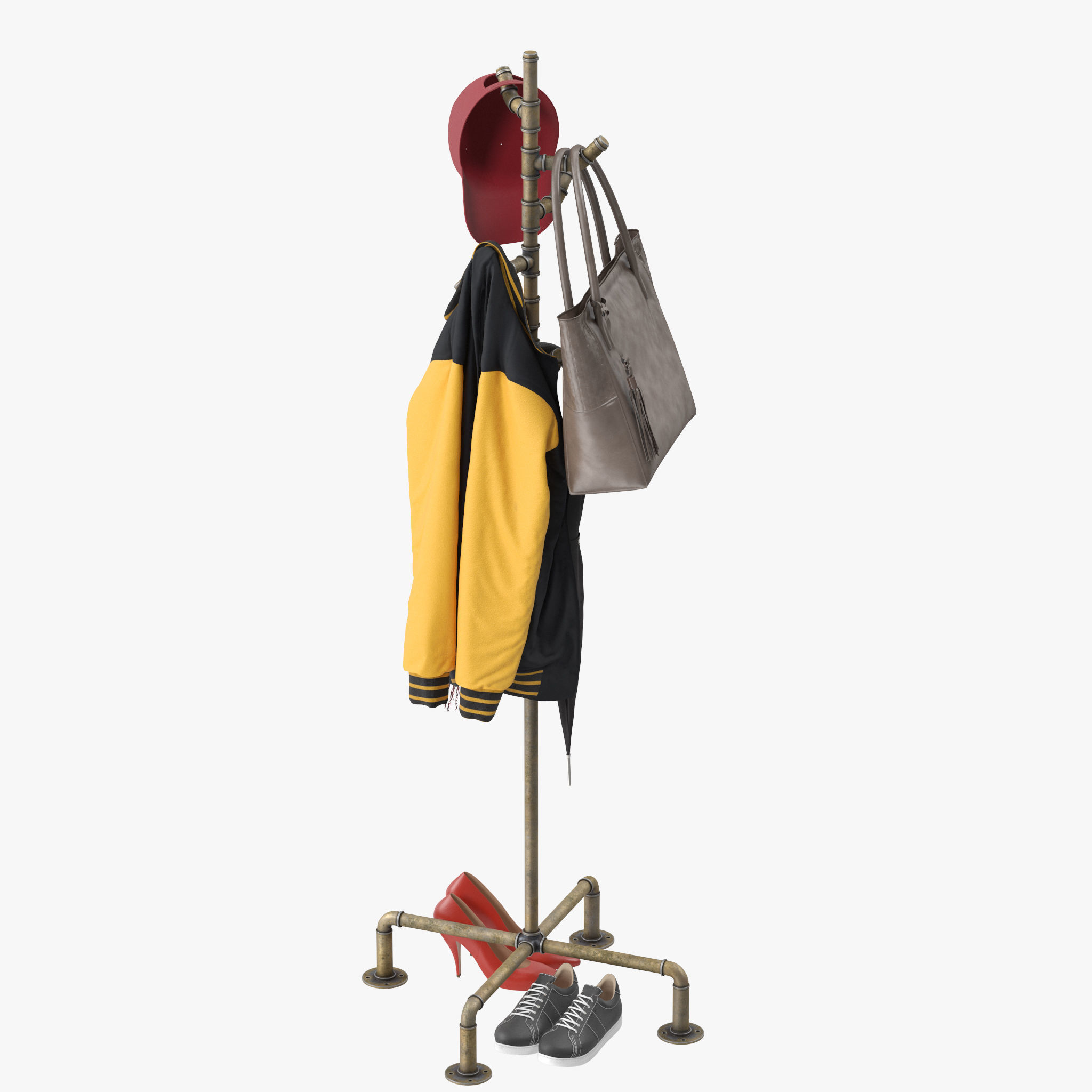 Industrial Metal Pipe Coat Rack 3D model_8