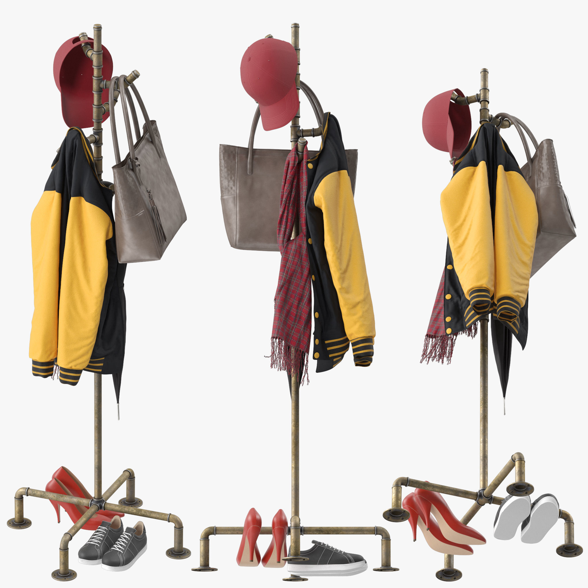 Industrial Metal Pipe Coat Rack 3D model_1