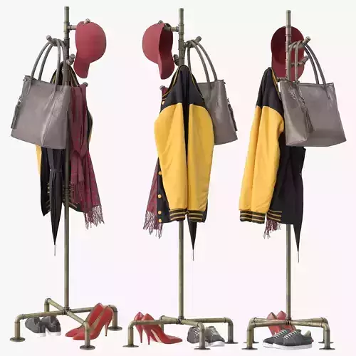 Industrial Metal Pipe Coat Rack 3D model