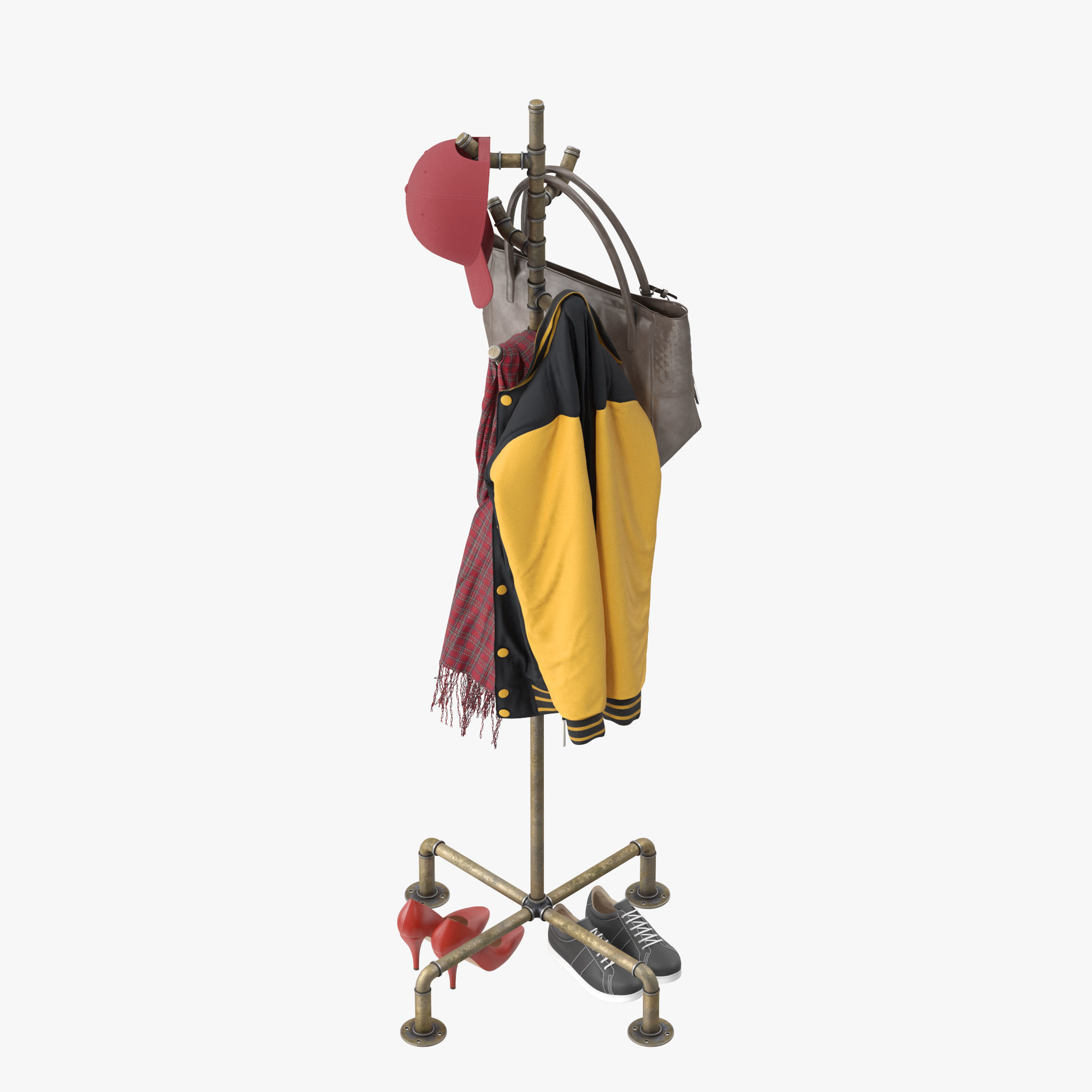 Industrial Metal Pipe Coat Rack 3D model_11