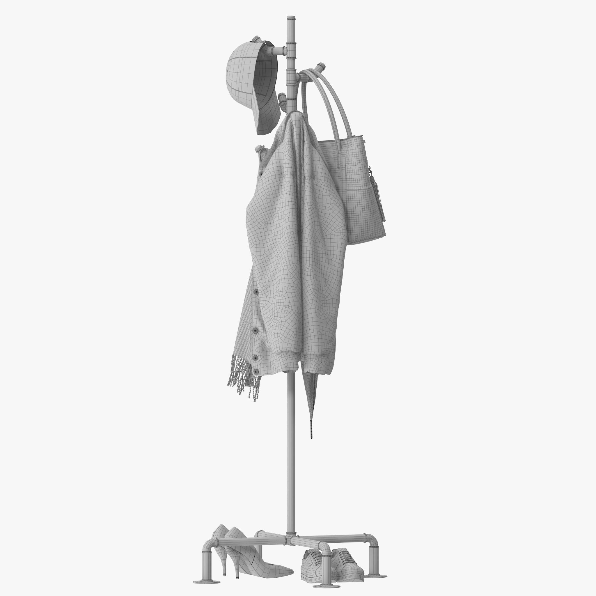 Industrial Metal Pipe Coat Rack 3D model_17