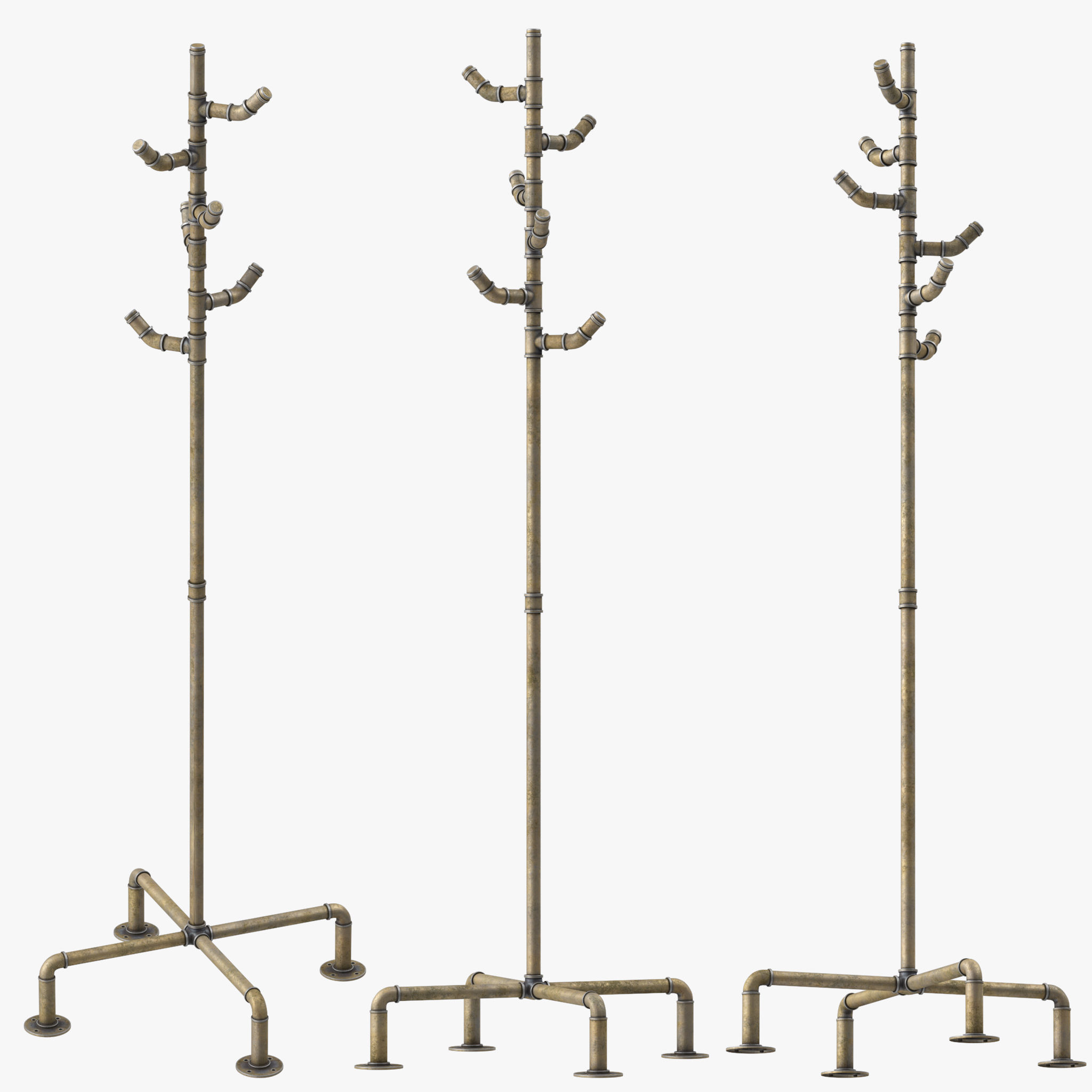 Industrial Metal Pipe Coat Rack 3D model_3