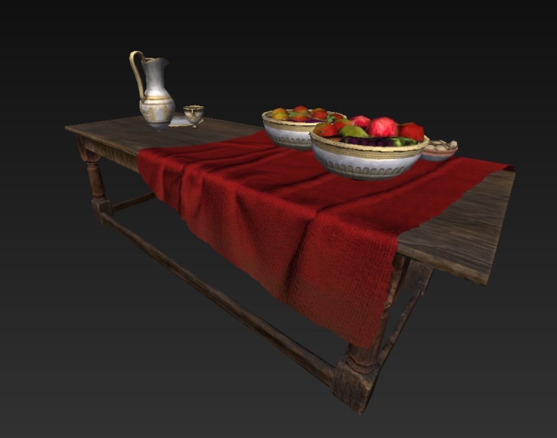 Wooden Table Food Roman Low-poly 3D model_7