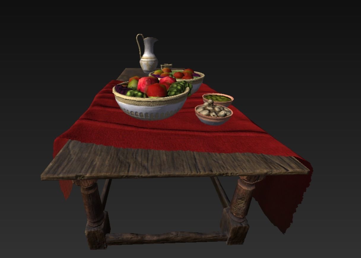 Wooden Table Food Roman Low-poly 3D model_8
