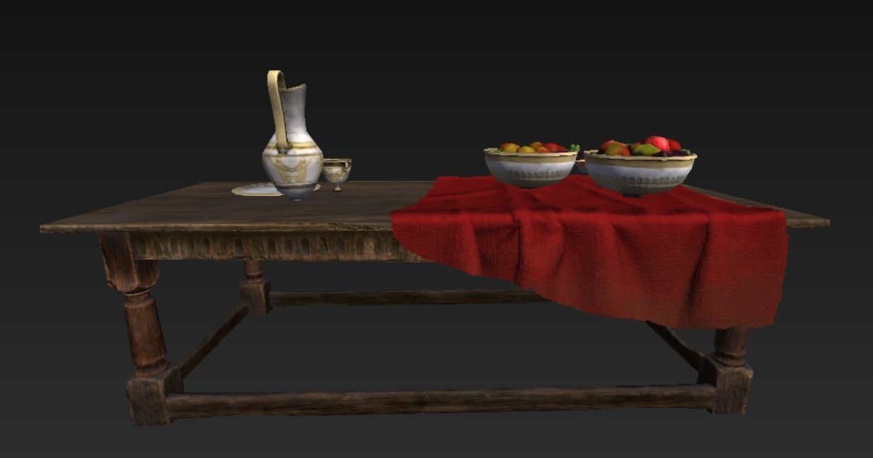 Wooden Table Food Roman Low-poly 3D model_5