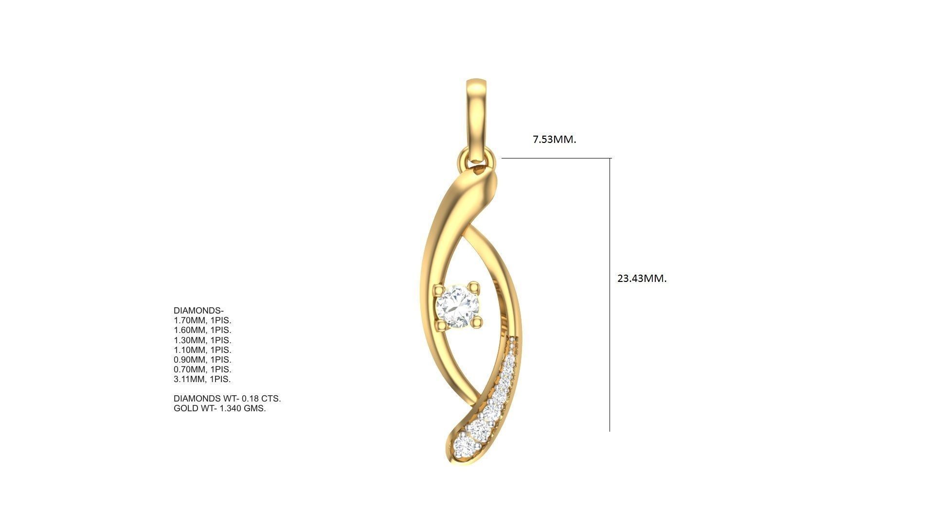 Women Diamond Pendant stl renders details 3D print model_2