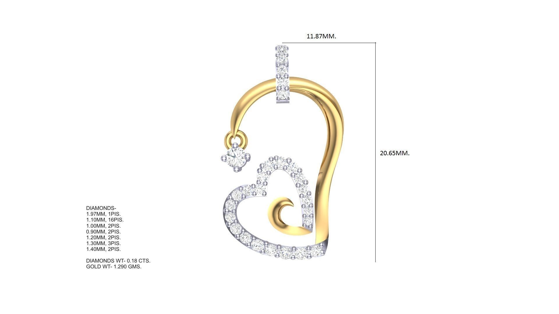 Women Heart Love Diamond Pendant stl renders details 3D print model_2