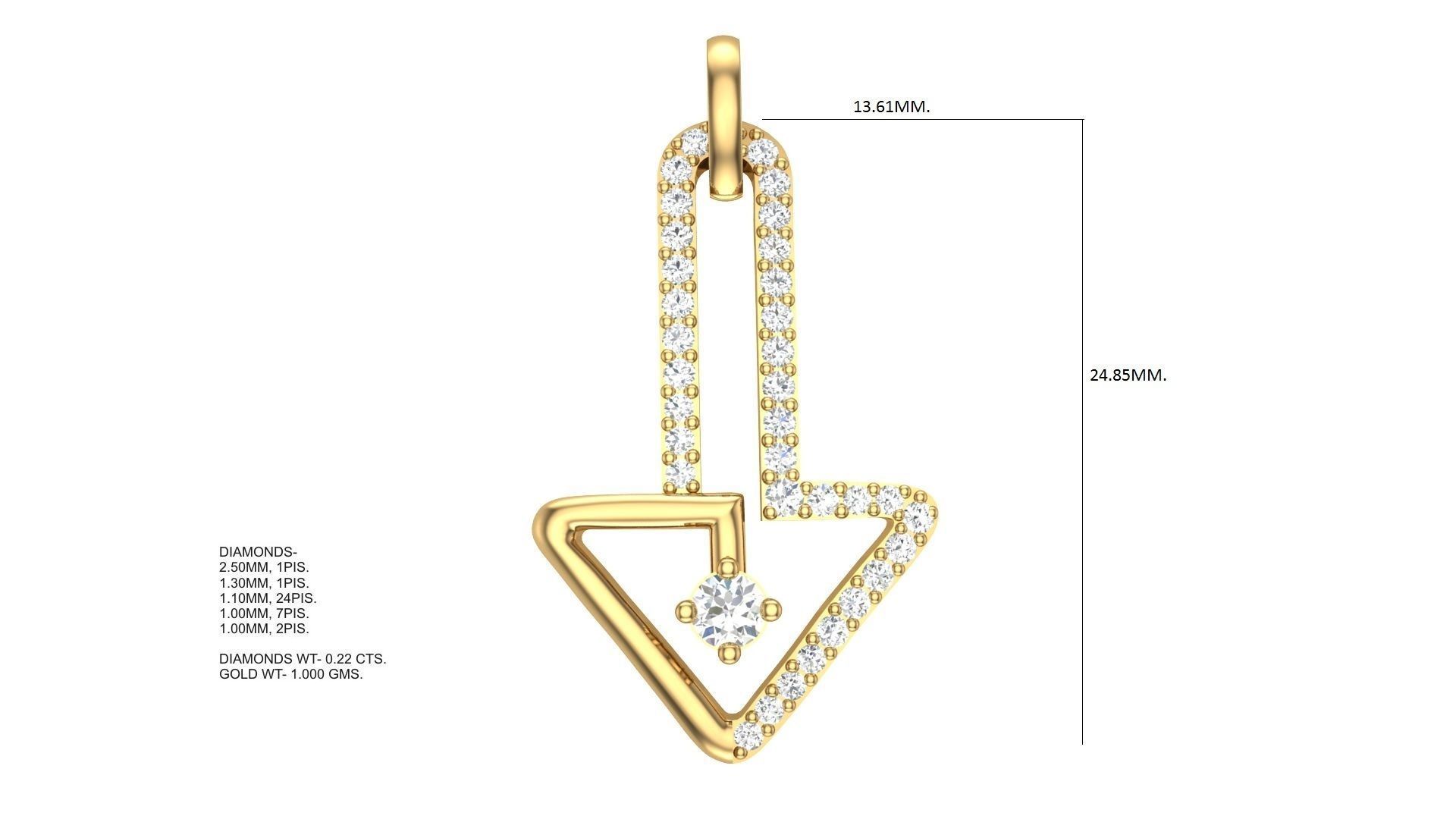 Arrow Women Solitaire Diamond Pendant 3dm stl renders details 3D print model_2