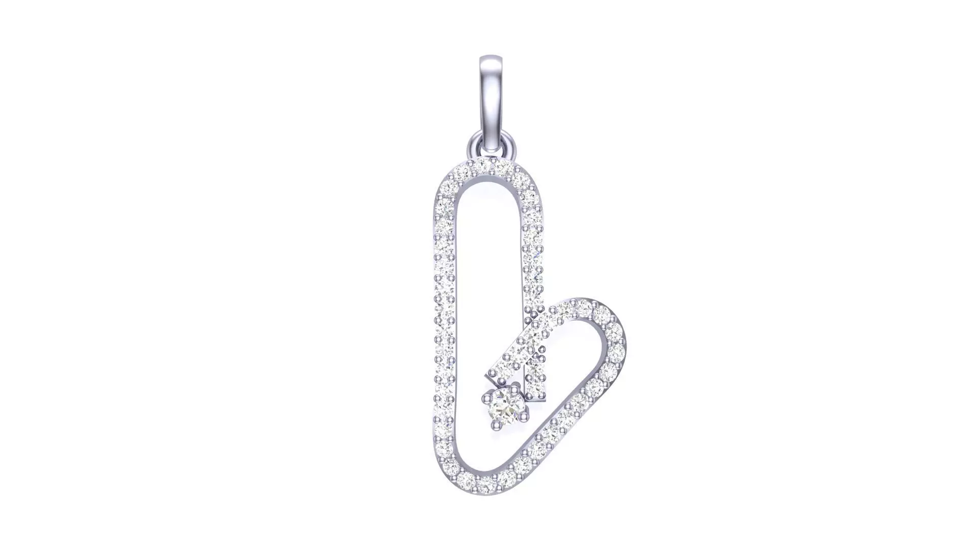 Love Paper Clip Diamond Pendant stl renders details 3D print model_0