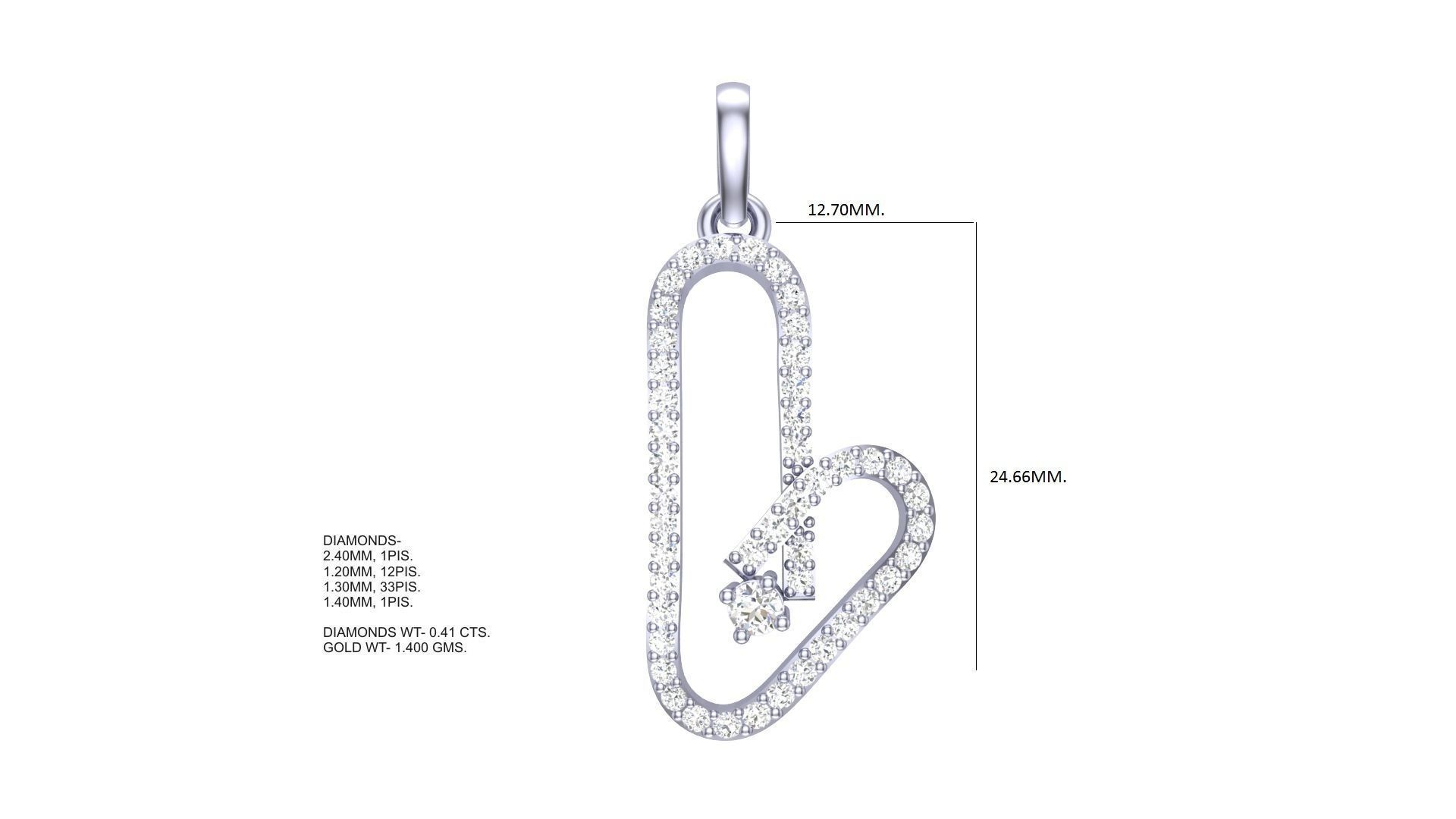 Love Paper Clip Diamond Pendant stl renders details 3D print model_2