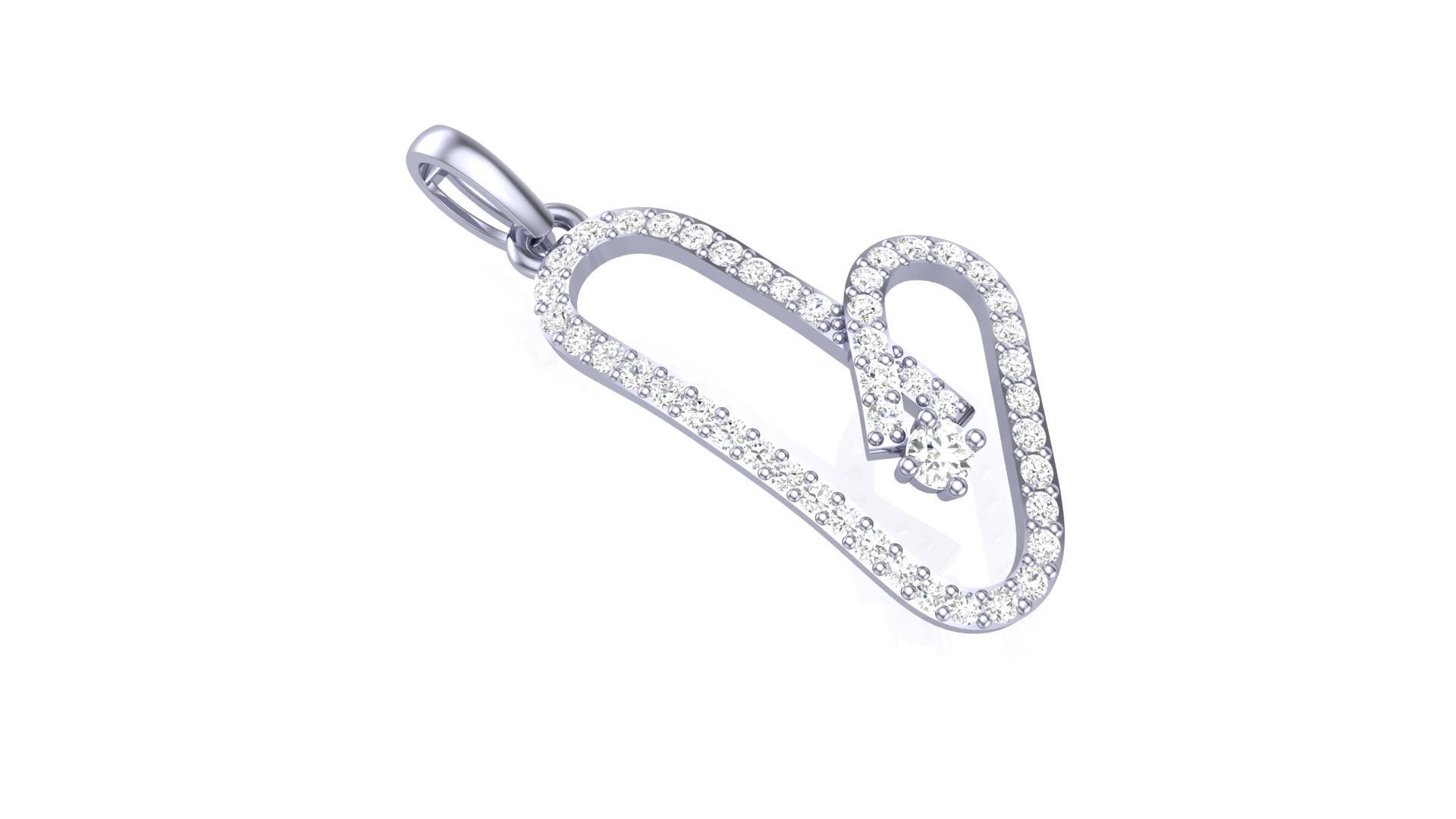 Love Paper Clip Diamond Pendant stl renders details 3D print model_1