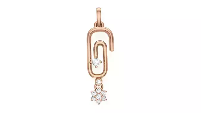 Paper Clip Solitaire Diamond Pendant stl renders details