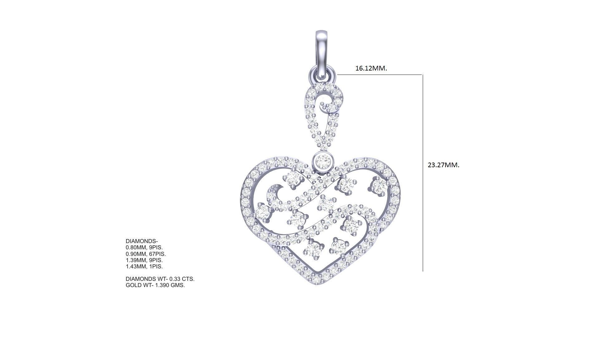 Women Heart Love Diamond Pendant stl renders details 3D print model_2