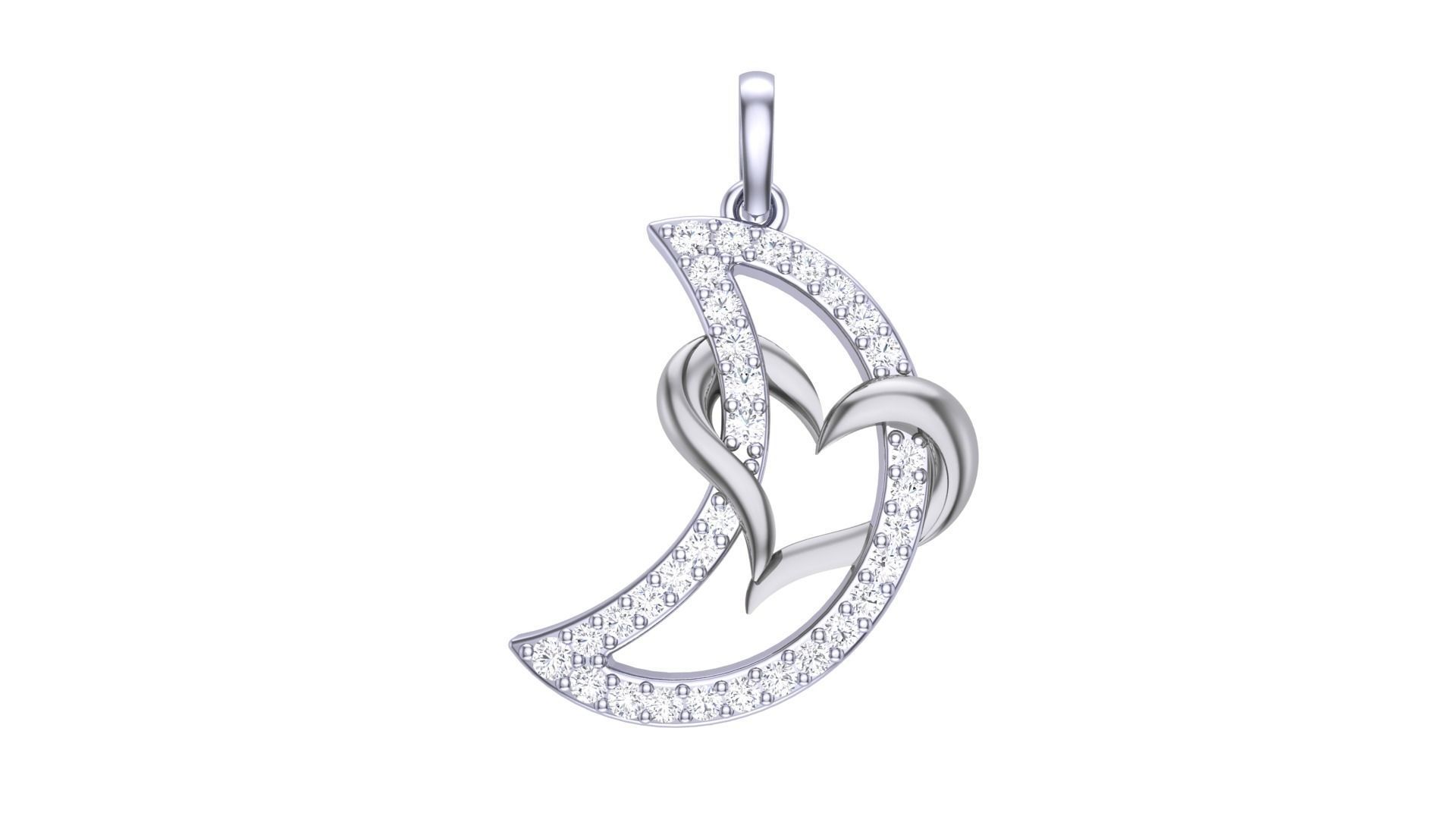 Women Heart Love on Moon  Diamond Pendant stl renders details 3D print model_3