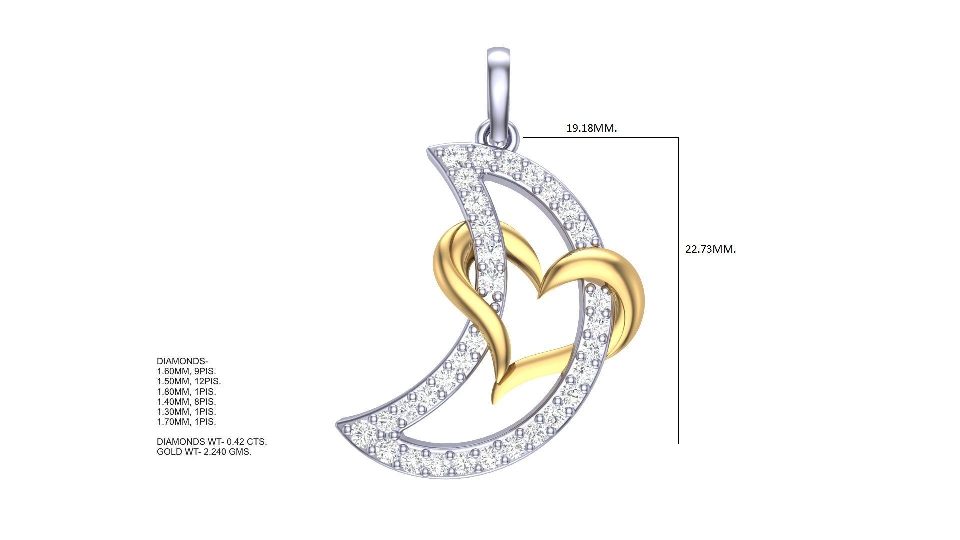 Women Heart Love on Moon  Diamond Pendant stl renders details 3D print model_2