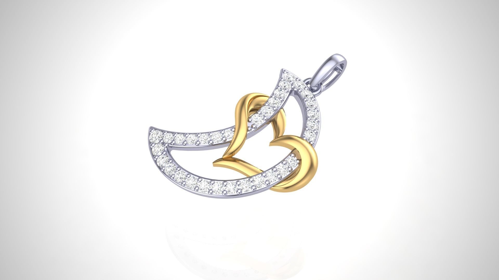 Women Heart Love on Moon  Diamond Pendant stl renders details 3D print model_1