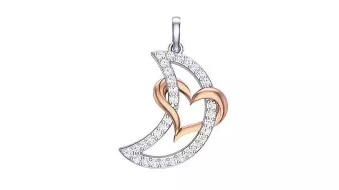 Women Heart Love on Moon  Diamond Pendant stl renders details 3D print model