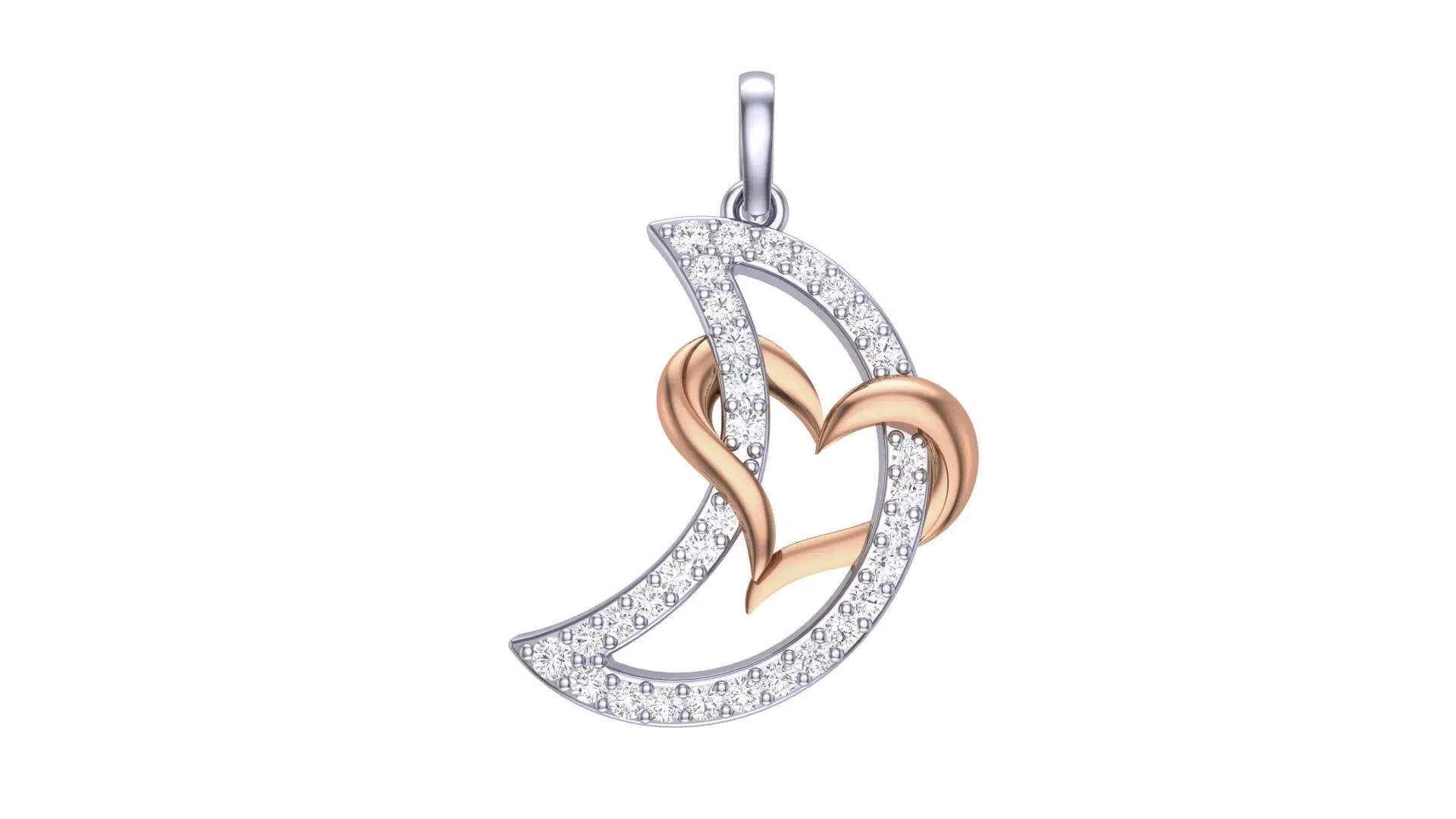 Women Heart Love on Moon  Diamond Pendant stl renders details 3D print model_0
