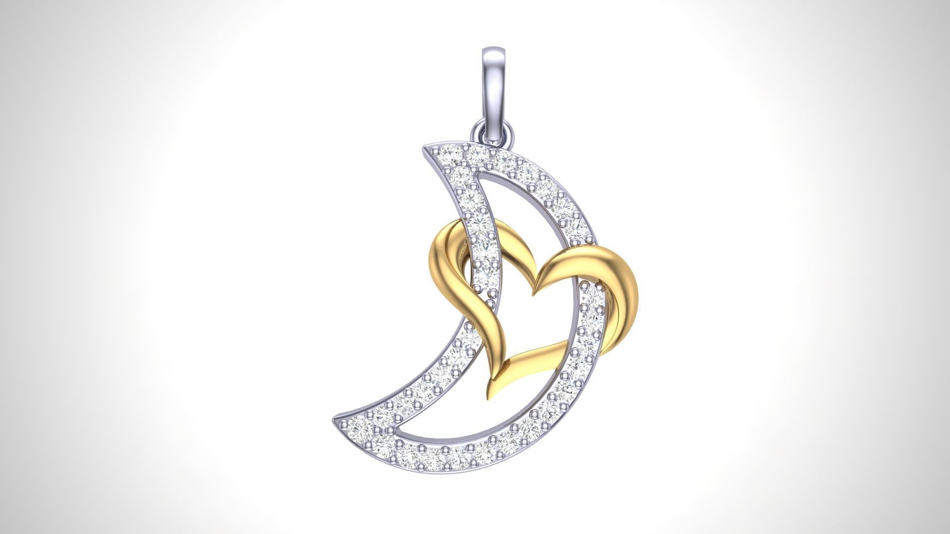 Women Heart Love on Moon  Diamond Pendant stl renders details 3D print model_4