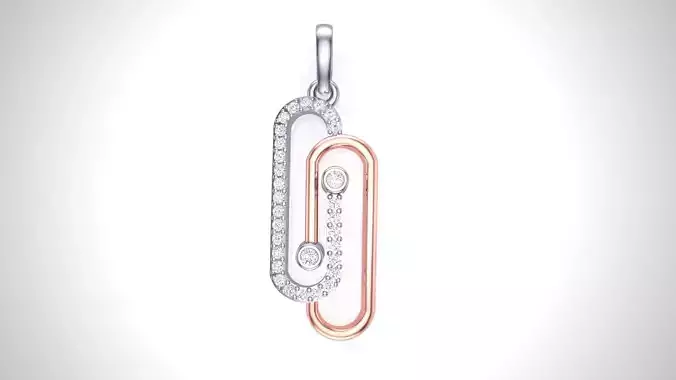 Paper Clip Light wt Diamond Pendant stl renders details