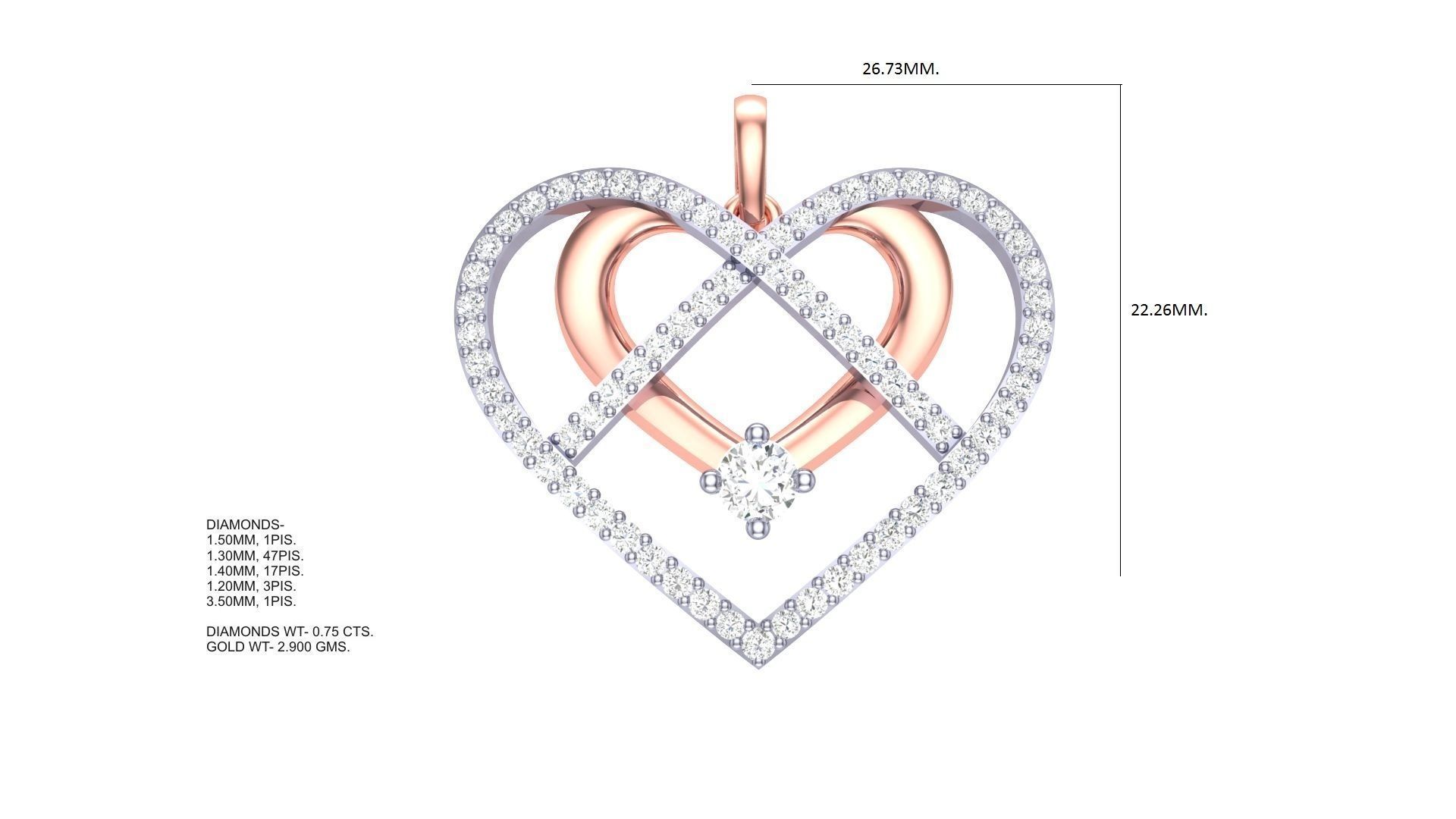 Women Diamond Heart Love Valentine Pendant stl renders details 3D print model_2