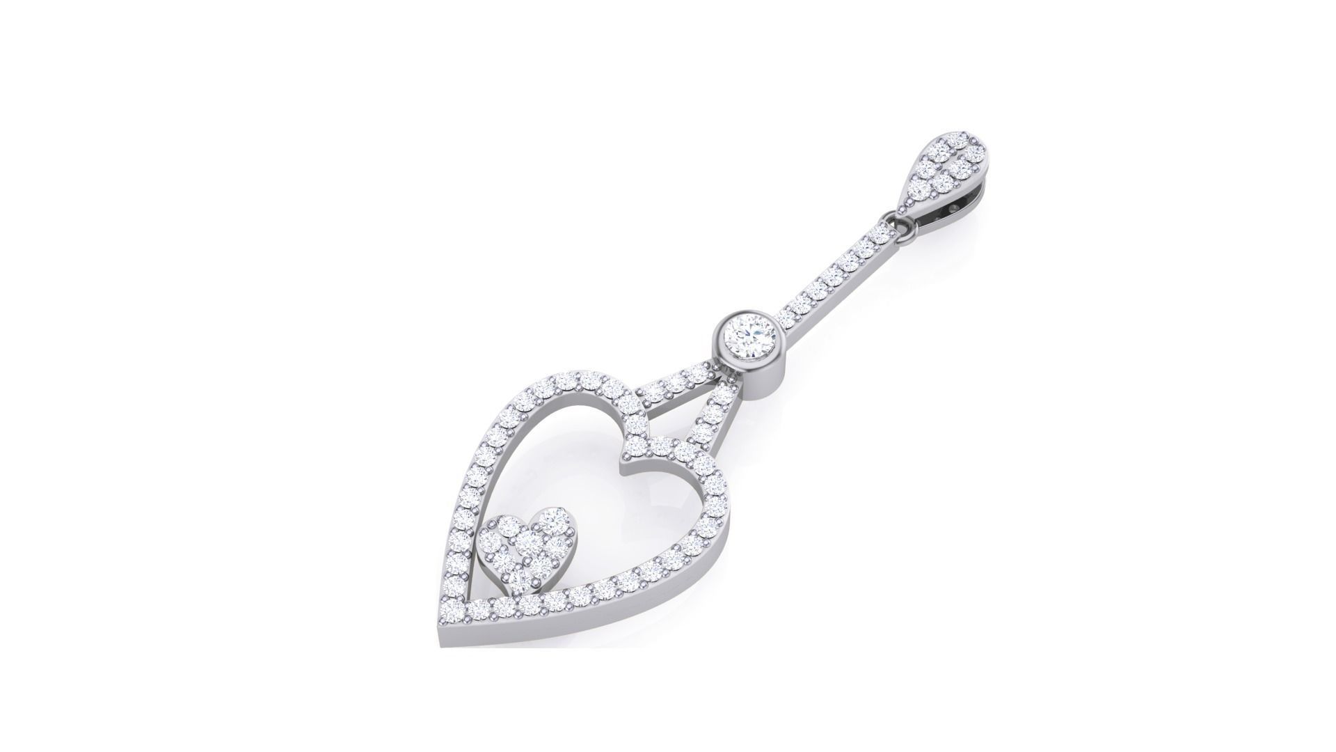Women Heart Love Diamond Pendant stl renders details 3D print model_1
