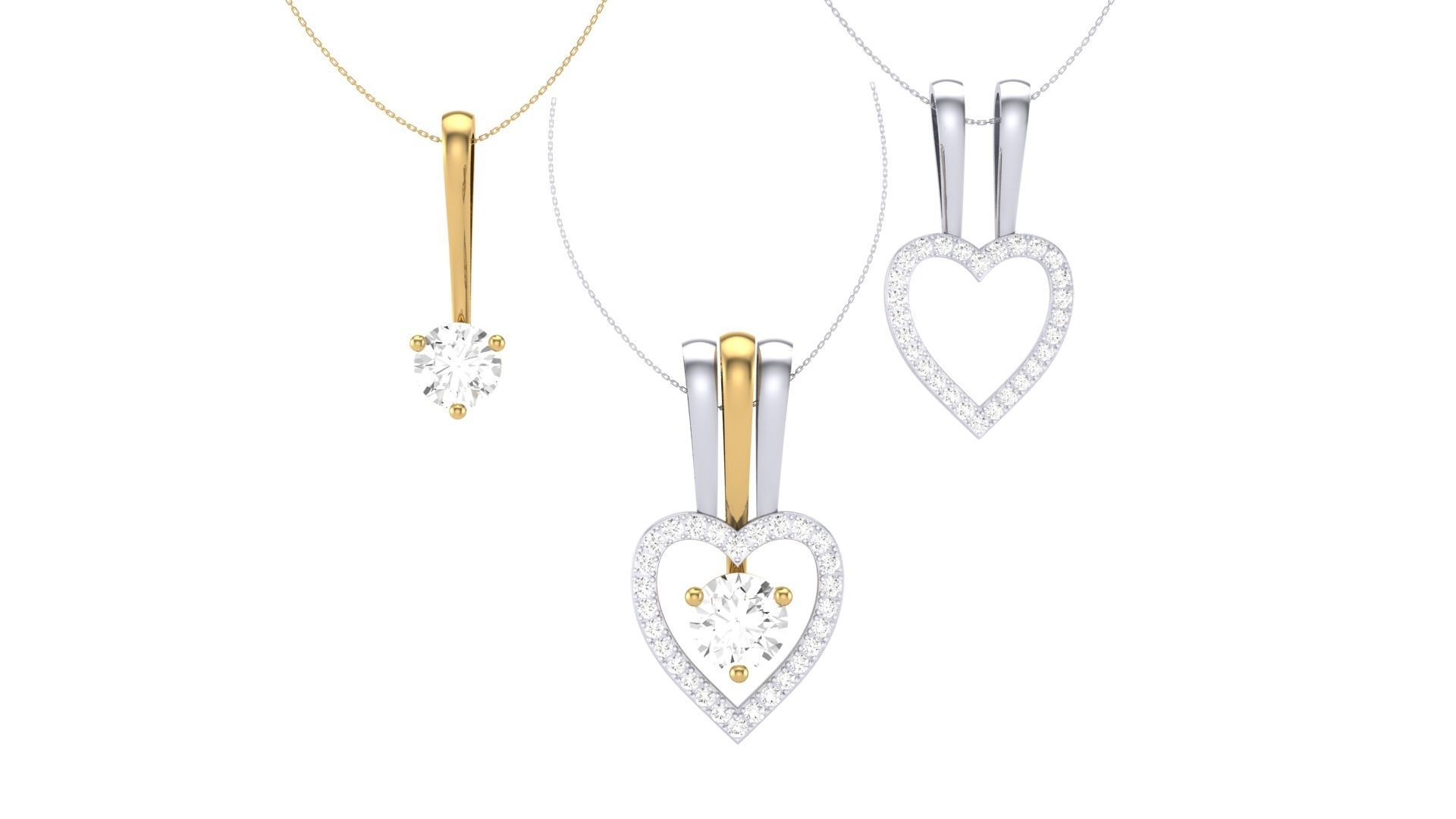 Women Heart Love Diamond Pendant stl renders details 3D print model_6