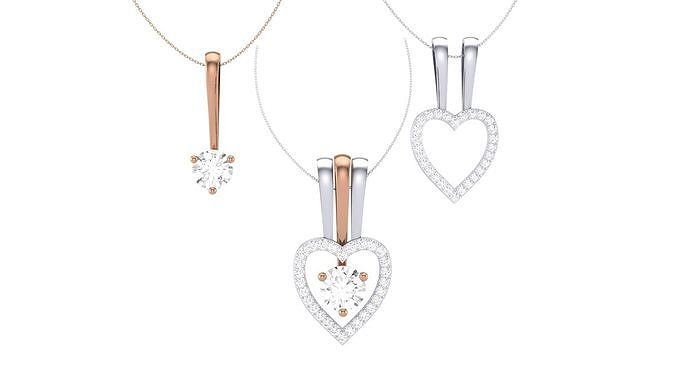 Women Heart Love Diamond Pendant stl renders details 3D print model