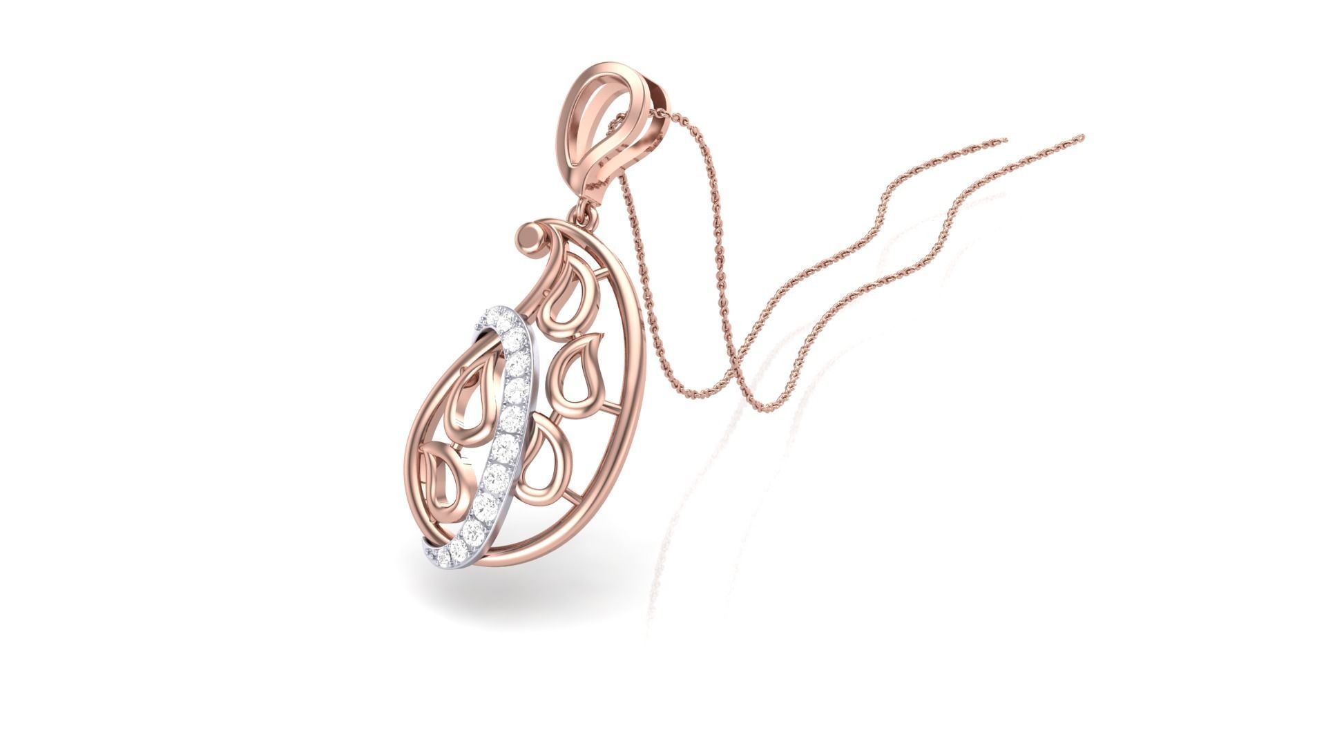 Women Leaf Diamond Pendant 3dm stl renders details 3D print model_3